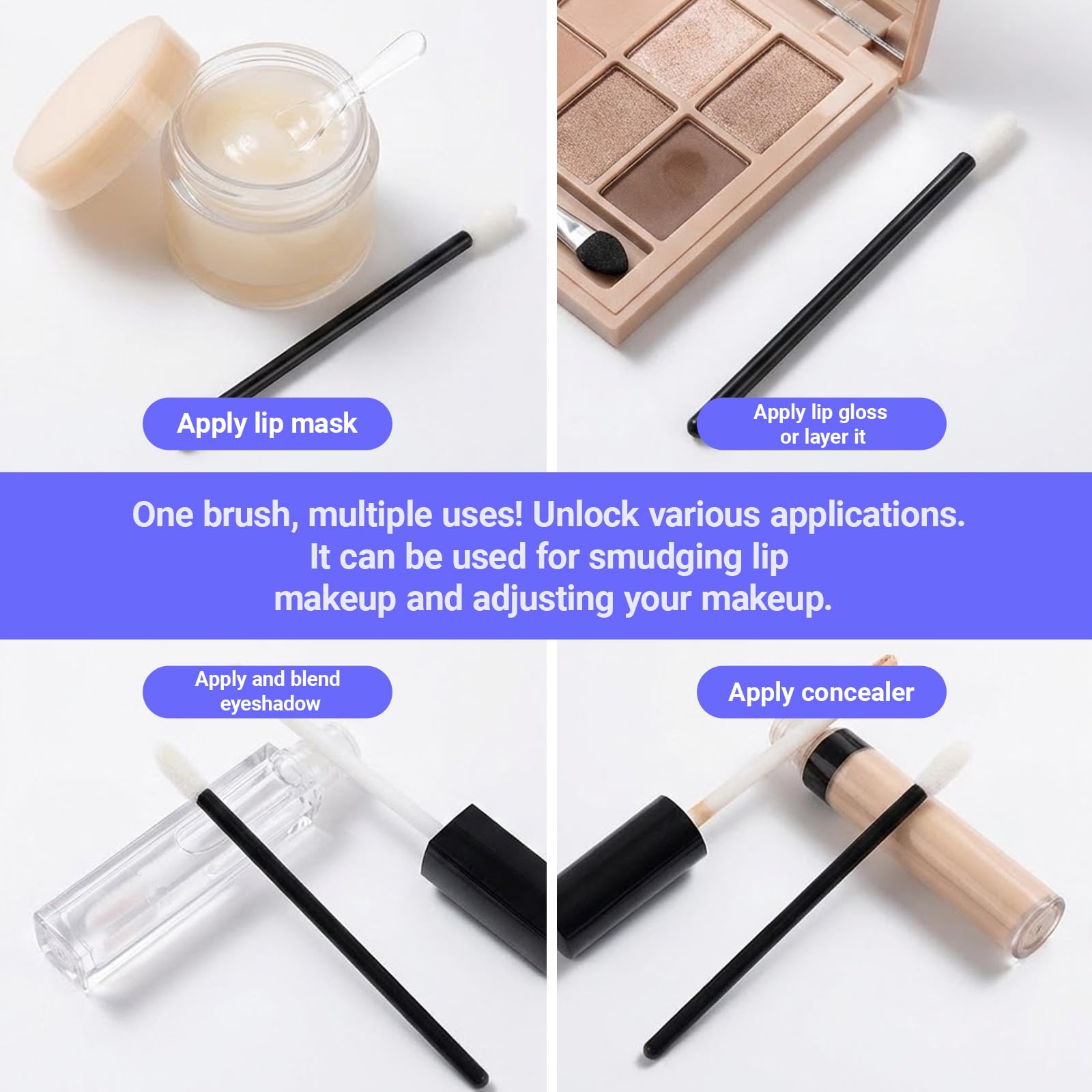 300PCS Cepillos para Maquillaje de Labios, Pinceles Desechables para Labio Ceja Pestaña, Brocha Microbrosse Makeup Tool Negro, Ideal para Viaje, Salón o Uso Profesional