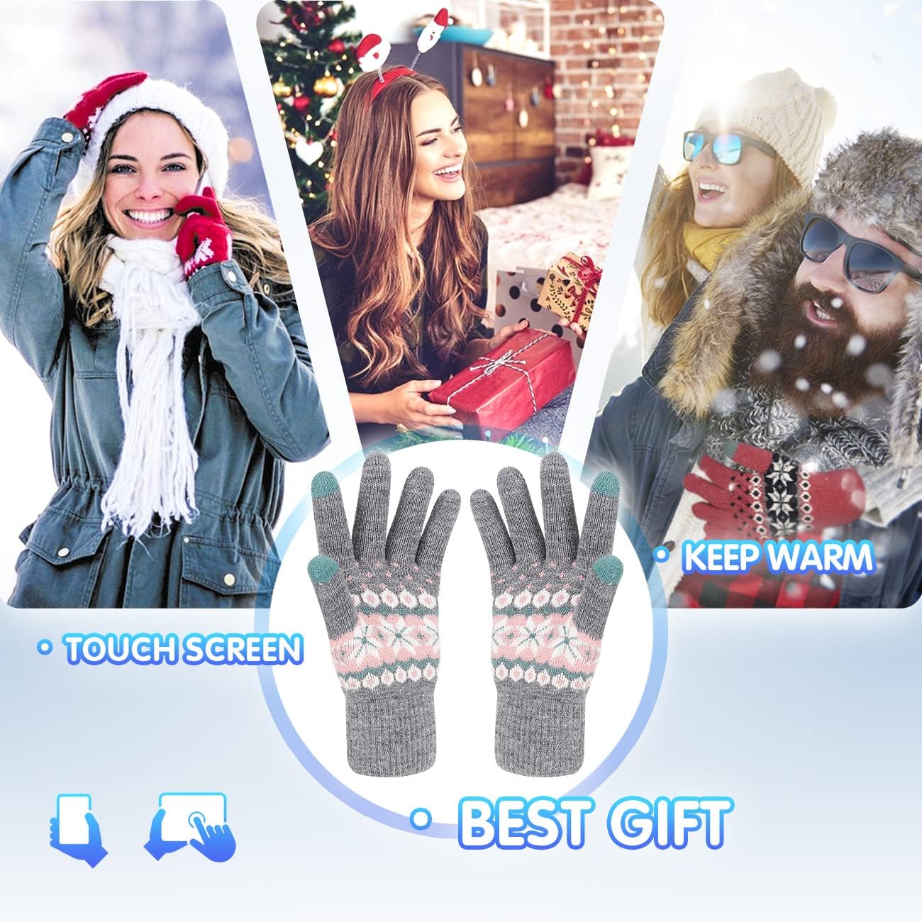 Women's Winter Wool Touchscreen-Gloves Warm Thermal Soft Lining Elastic Cuff