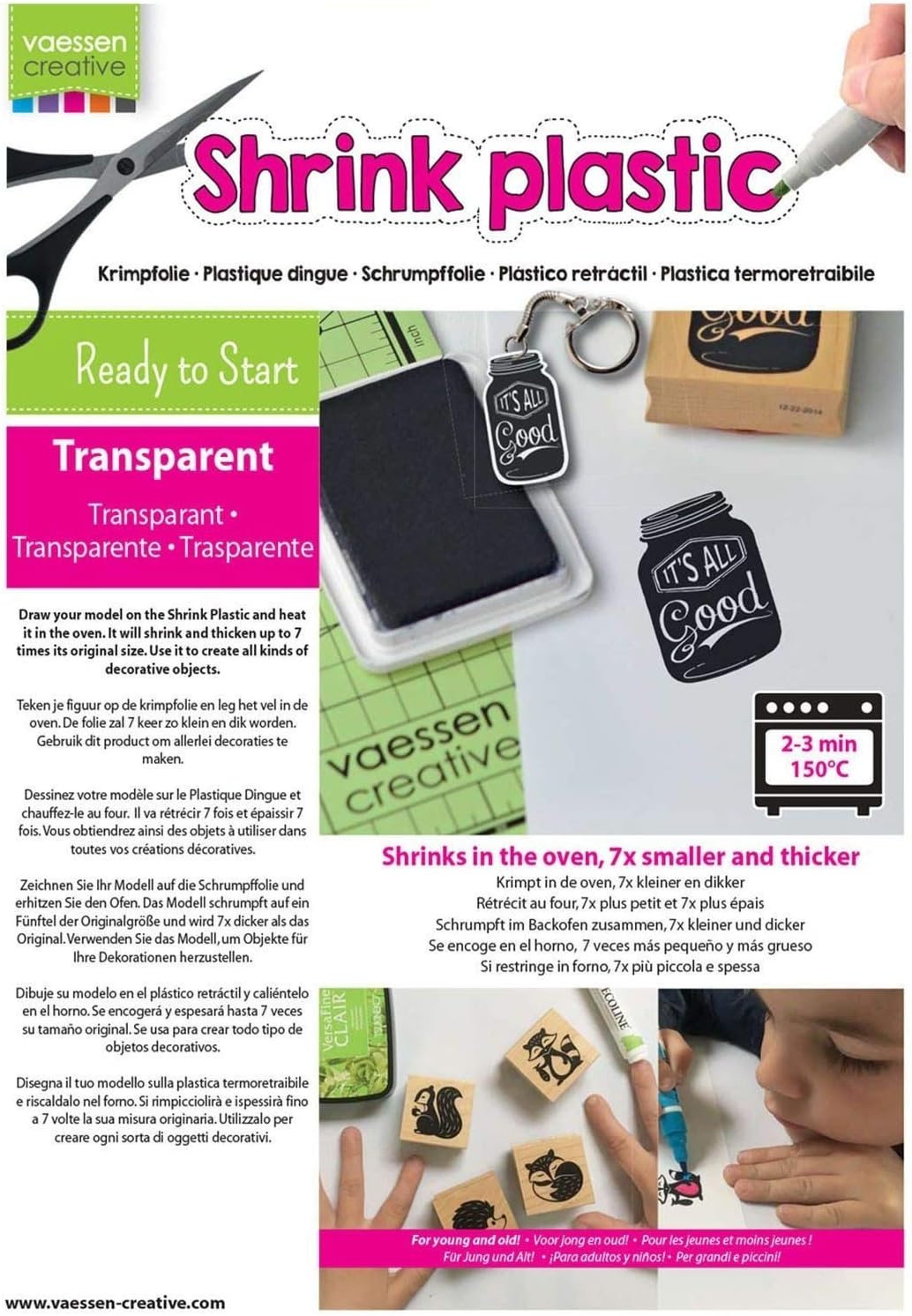 Vaessen Creative Shrink Plastic, Transparent, 250 Sheets, 21 x 30 cm, Fun Arts and Crafts Projects for All Ages