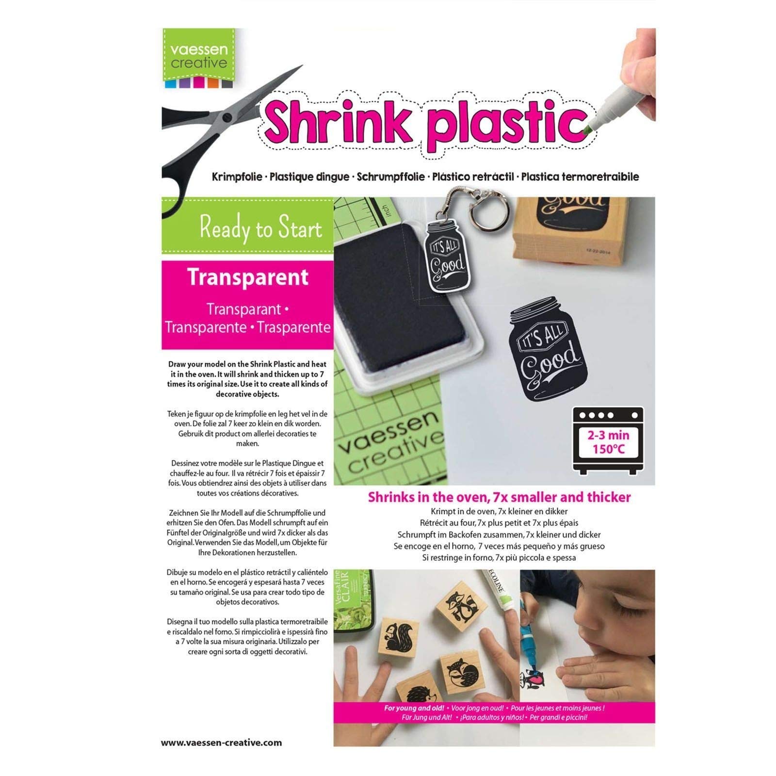 Vaessen Creative Shrink Plastic, Transparent, 250 Sheets, 21 x 30 cm, Fun Arts and Crafts Projects for All Ages