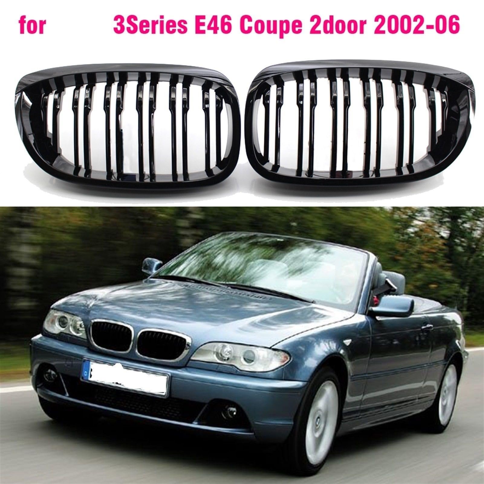 Grill samochodowy zderzak przedni 2 listwy czarny błyszczący grill wyścigowy, dla BMW, E46 Coupe 325Ci 330Ci LCI drzwi 2003 2004 2005 2006
