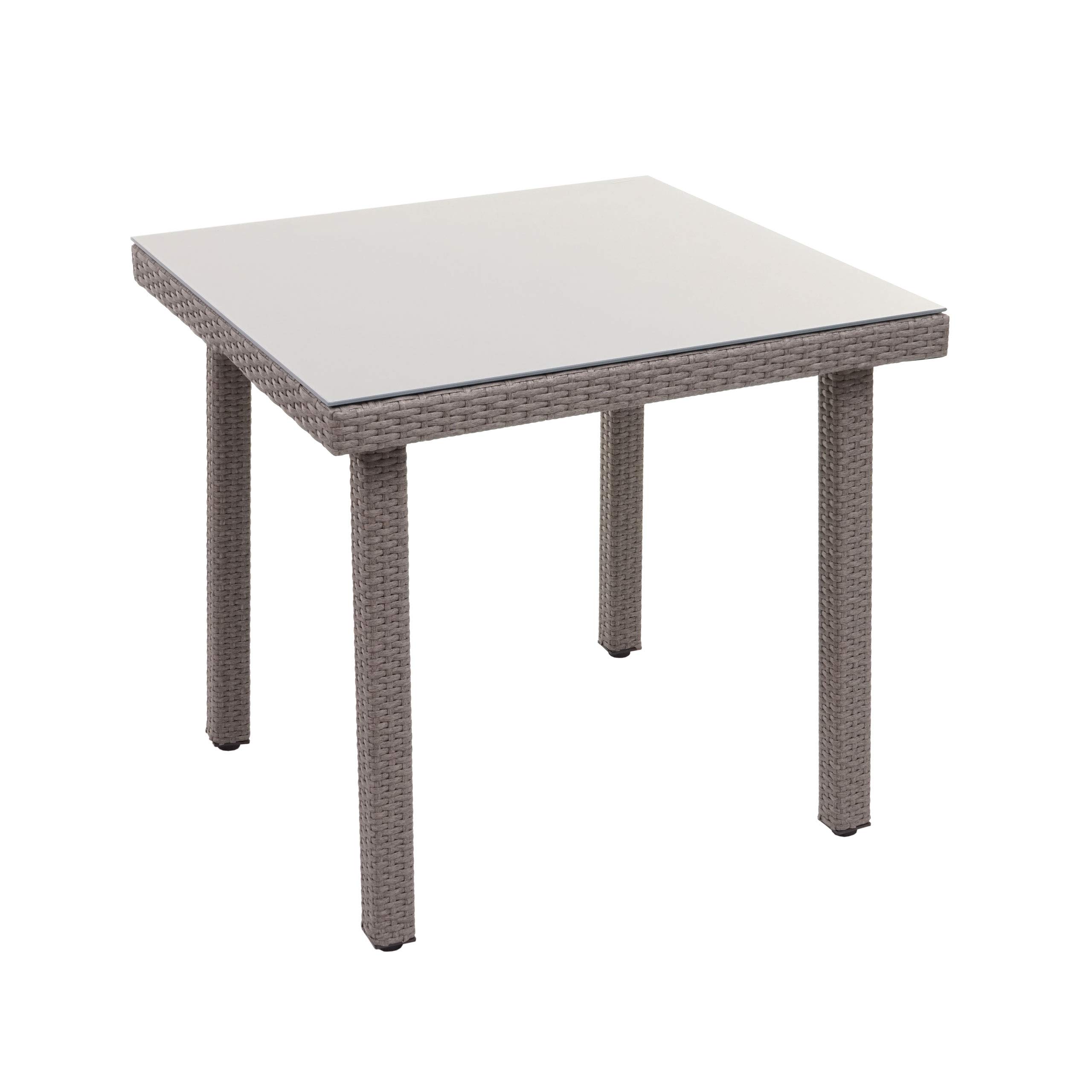 Mendler Poly-Rattan Gartentisch Cava, 80x80cm - grau | Esstisch, Beistelltisch, Tisch mit Glasplatte