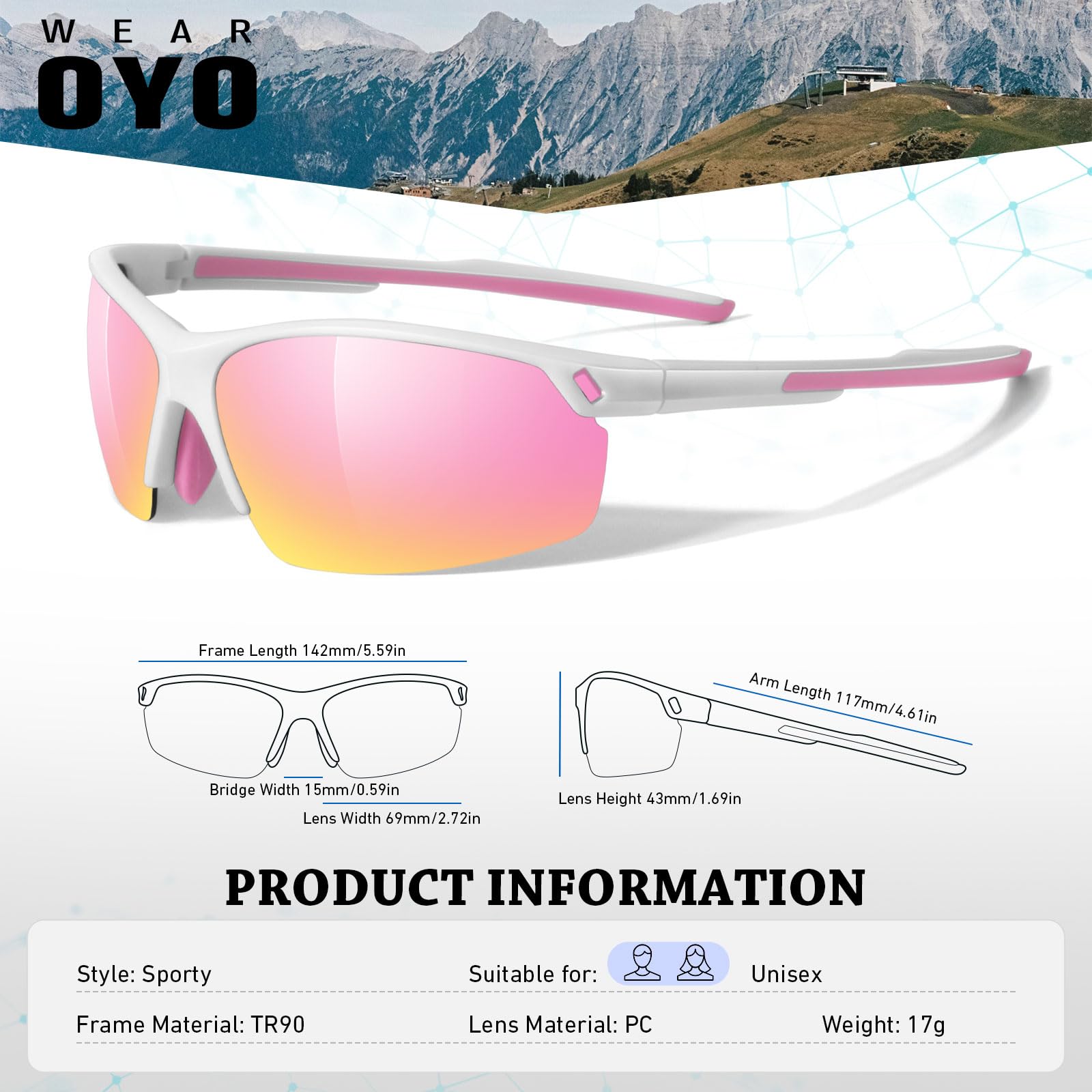WEAROYO Occhiali da sole polarizzati da uomo e donna, telaio flessibile TR90 semi senza montatura, occhiali da sole sportivi UV400 avvolgenti per corsa e pesca