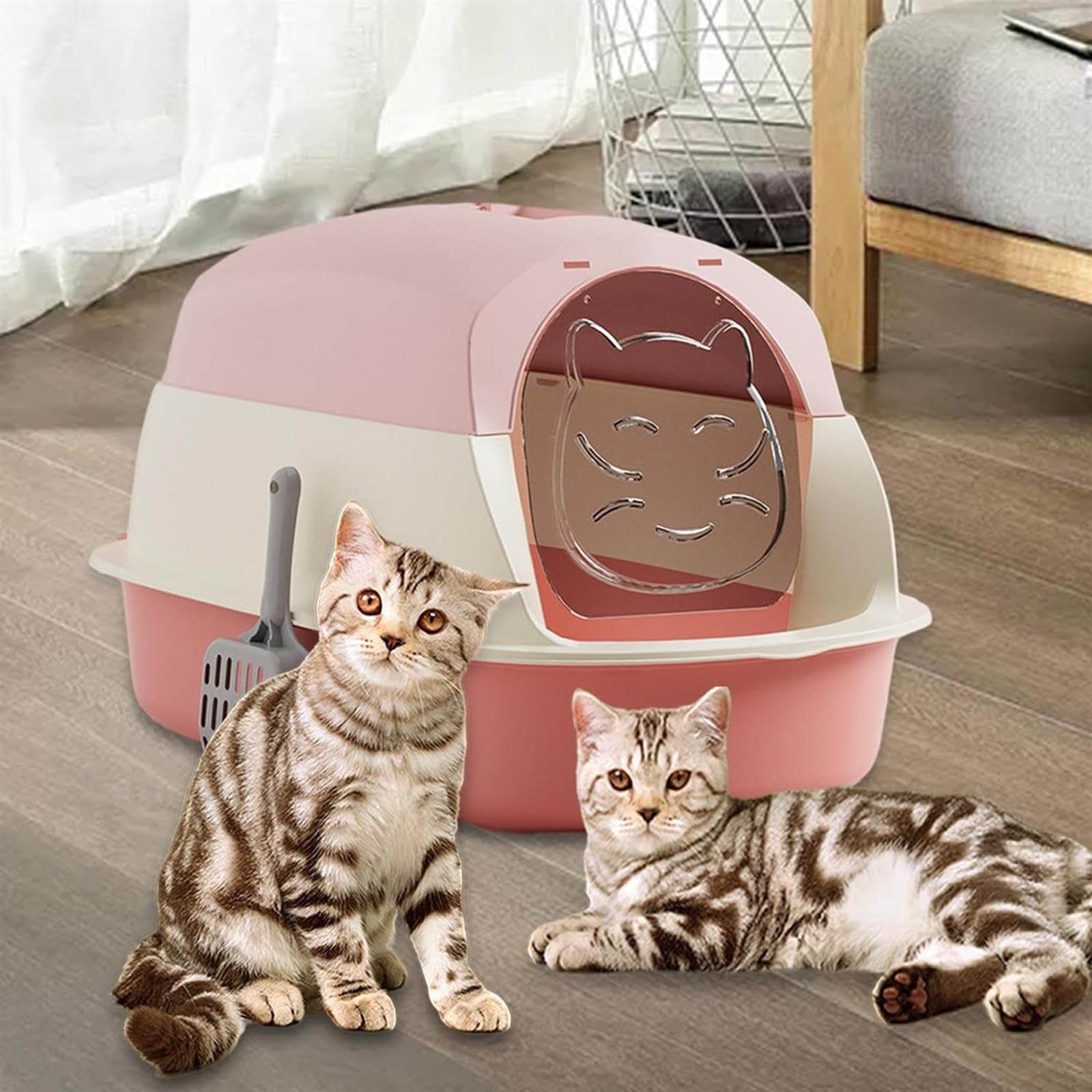 Kuweta dla Kota Solidna Kuweta Dla Kota Z Pokrywką, Zakryte Kuwety Wysokimi Bokami, Duża, Łatwe Czyszczenie Nieprzywierająca(Pink)