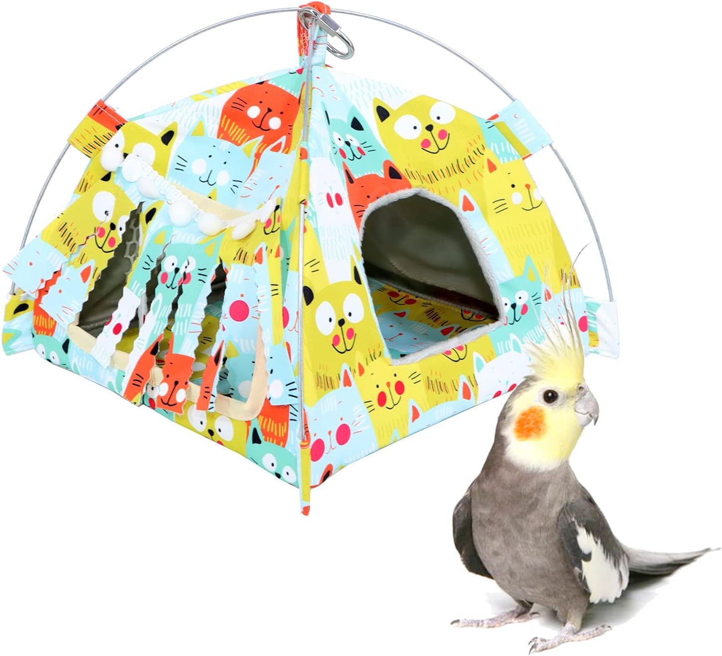 KINTOR Bird Nest Hut,Parrot Habitat Cave Hideaway Tent for Small Medium Animal Budgies Eclectus Parakeet Cockatiels Lovebird (Colorful Cat)