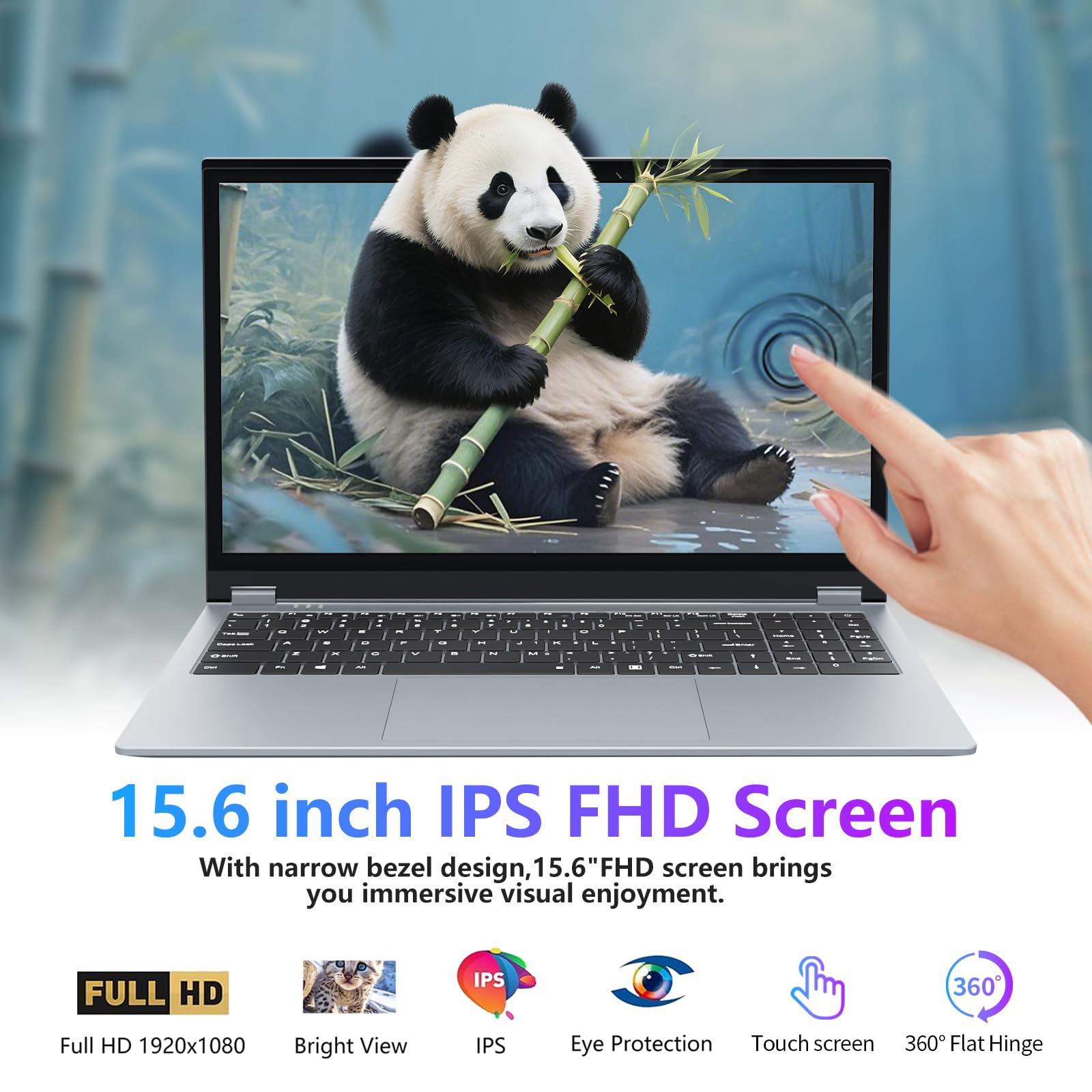 Ordenador Portátil 2 en 1 15.6 Pulgadas Pantalla Táctil Ryzen 3 3200U 16GB RAM 512GB SSD 1080P FHD IPS Windows 11