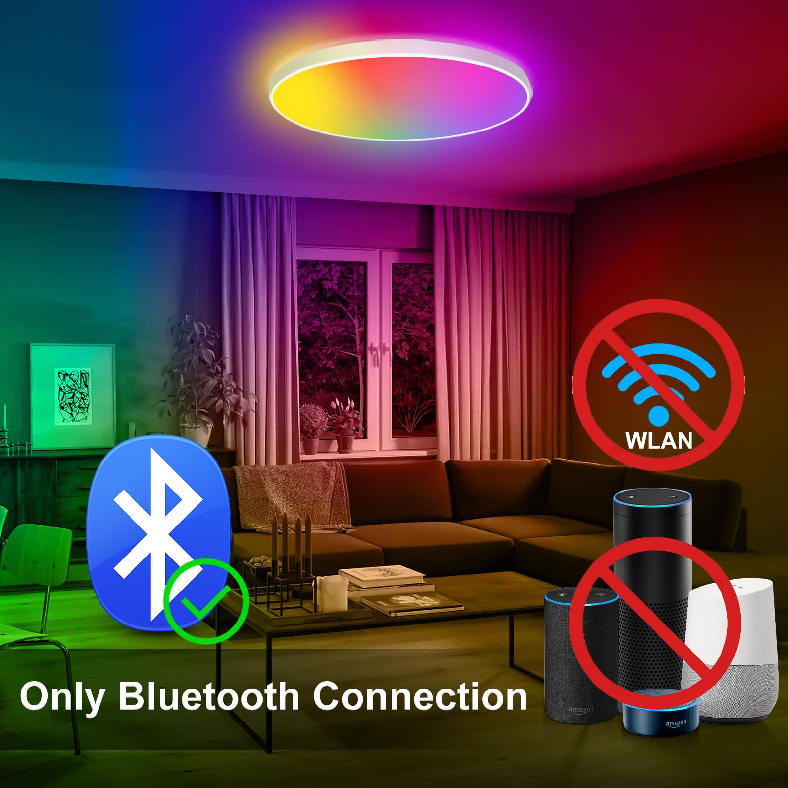 Led Deckenlampe Dimmbar mit Fernbedienung, [2 Stücke] 24W 16 Millionen RGB Farbwechsel Smart led Deckenleuchte Steuerbar via App, 2400LM Deckenbeleuchtung Ø30CM Lampe für Wohnzimmer Schlafzimmer, Weiß