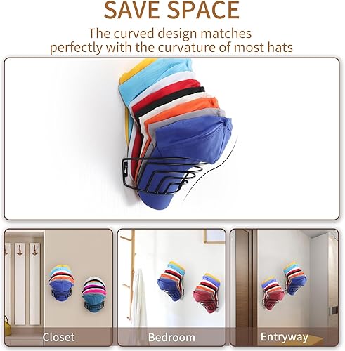 Miniatura 4 de Kruodop Perchero para sombreros de pared, paquete de 2 organizadores de sombreros para gorras de béisbol, soporte de pared para almacenamiento de 30