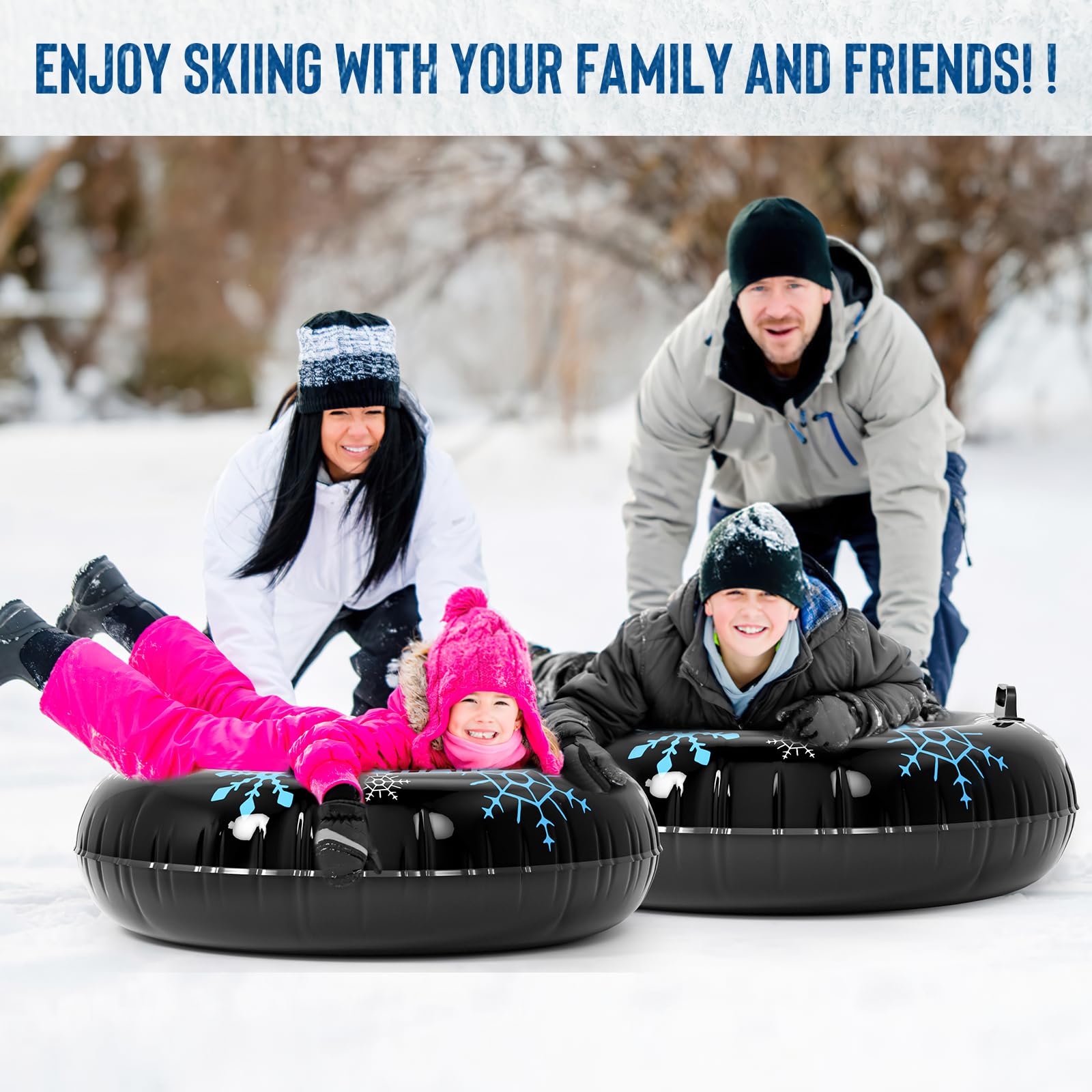 Tubo de nieve inflable de 45 pulgadas con asas, 0.6 mm de grosor, trineo resistente para niños y adultos