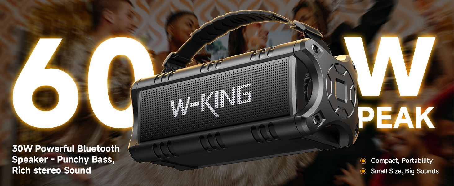 Bluetooth Speaker, W-KING (60W PEAK)30W IPX6 Waterproof Wireless