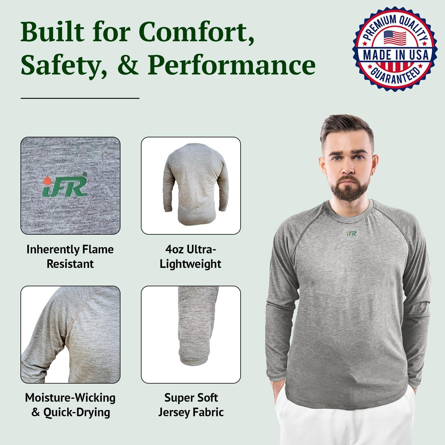 iFR Base Layer - Mens Long Sleeve Tee Shirts - Fire Resistant Shirts for Men - Fire Resistant Clothing