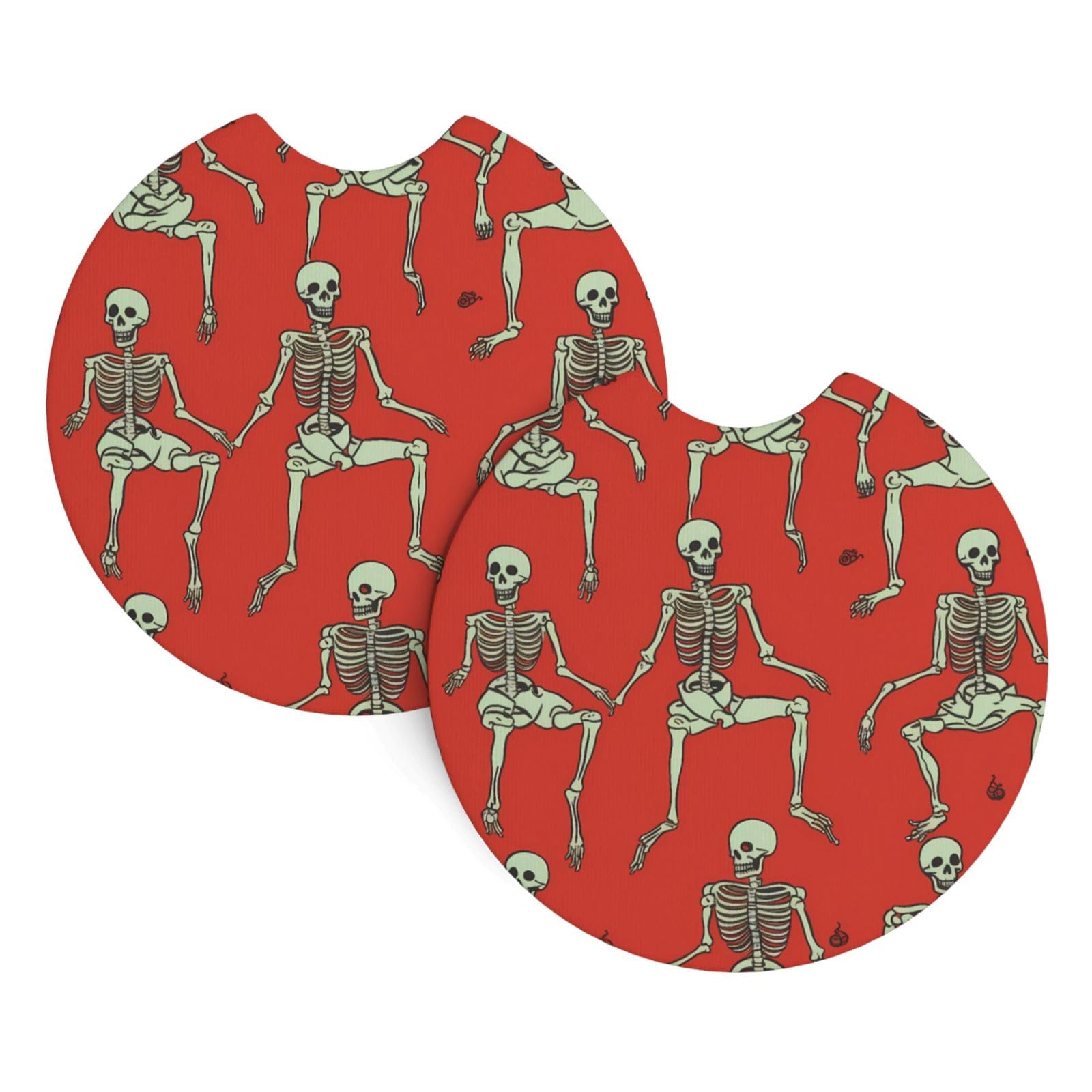 Skeletons Yoga Printed Two Sets of Anti Slip and Waterproof Beverage mats for General Purpose car Coasters