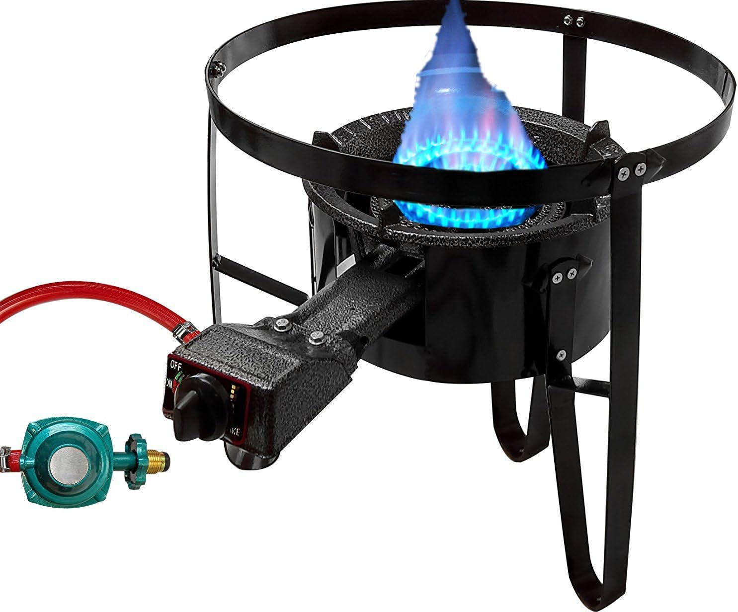 Premium Cast Iron Propane Burner With 19" Tall Stand Combo Cooker Outdoor Stove Portable High Pressure Gas Patio Deep Fry BBQ with Hose & Regulator