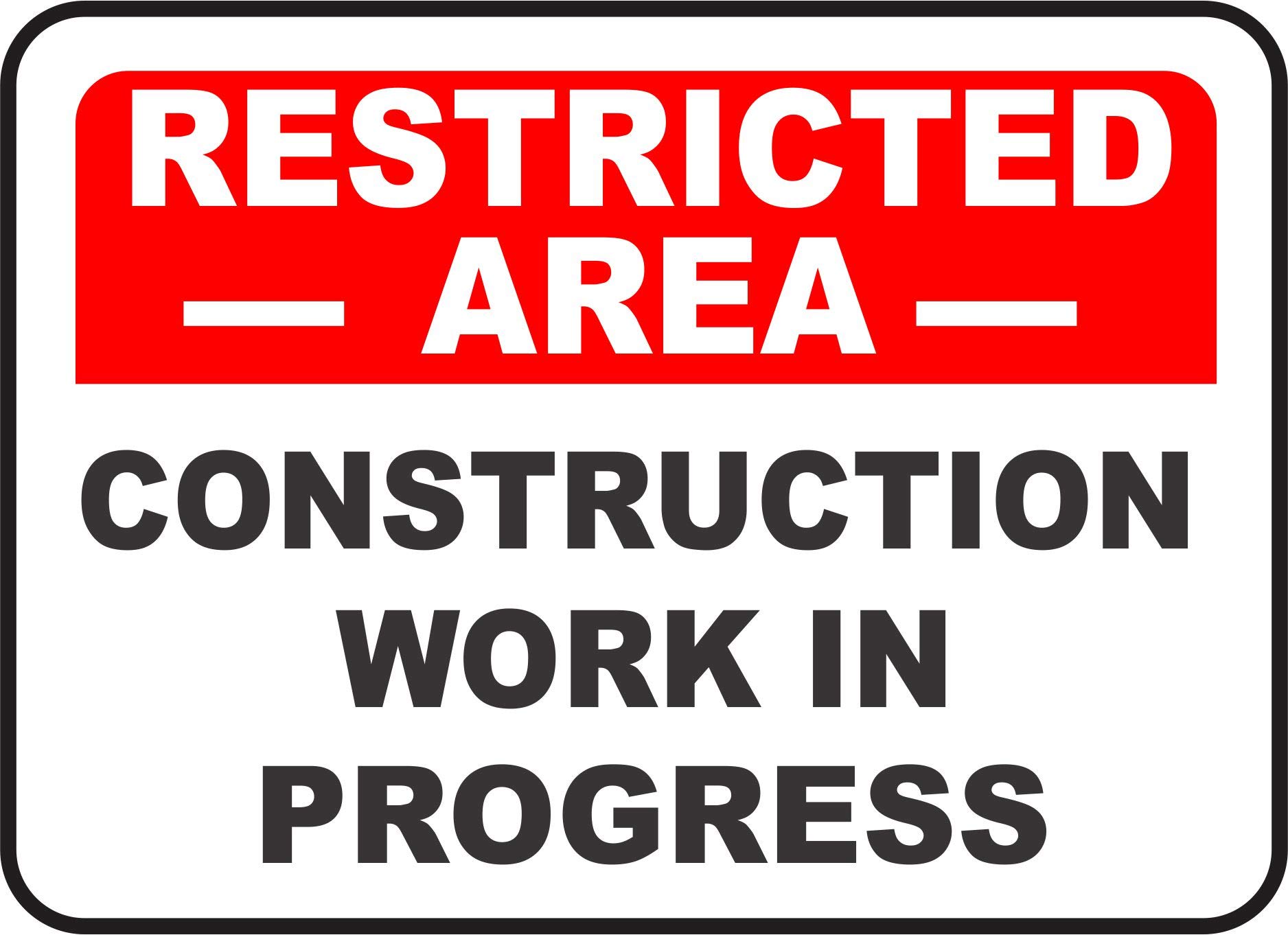 INDIGOS UG - Pegatinas - Seguridad - Advertencia - Construction Work In Progress Sign 254mmx177mm - Decal for Office - Oficina - Empresa - Escuela