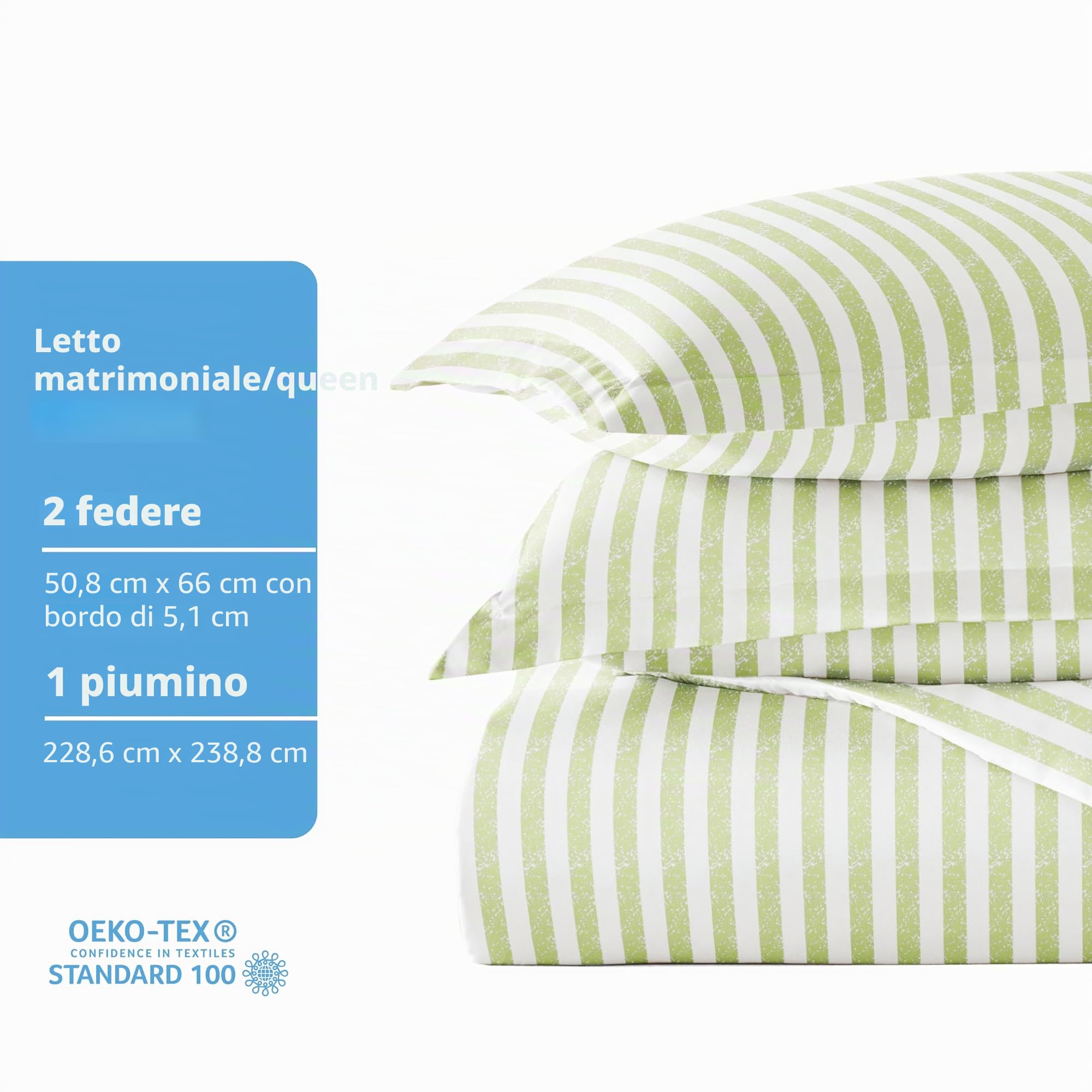 Linen Market Set di lenzuola, cotone, a righe robuste, color salvia, per letto matrimoniale