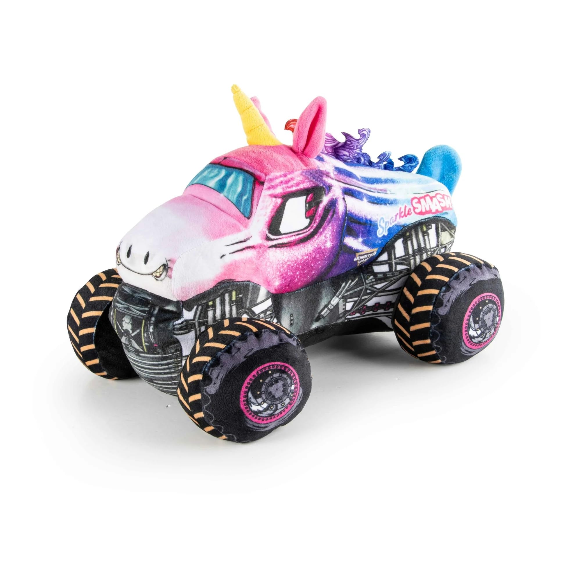 Monster Jam Sparkle Smash Einhorn-Plüschkissen, dekoratives Charakterkissen, superweiches Monster-Truck-Plüschtier für Kinder ab 3 Jahren