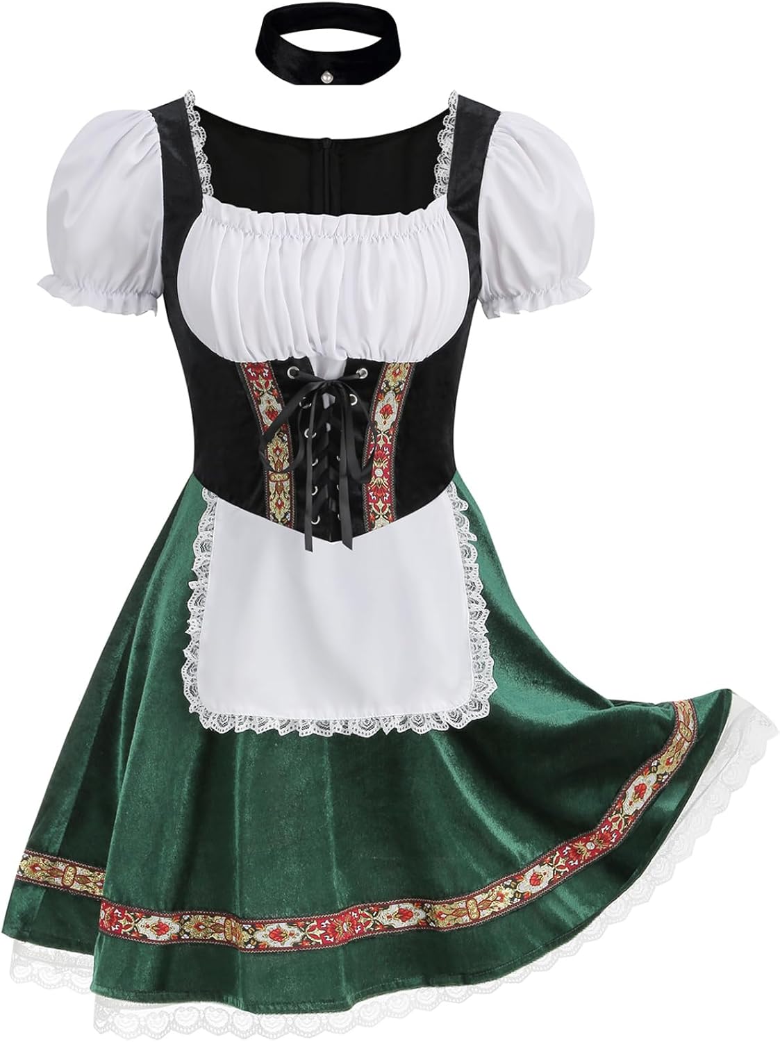 GRAJTCIN Womens Oktoberfest Costume, Halloween German Bavarian Costume Velvet Dirndl Dress - Image 4