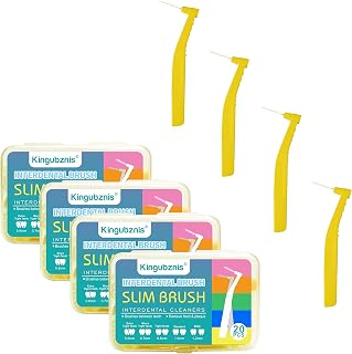 80 Count Interdental Brush Cleaner Dental Brushes Toothpick Tooth Flossing Head Oral Dental Hygiene Brush Interdental Angle Brushes with Portable (Yellow, Micro Tight Teeth)
