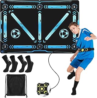 Football Training Mat 90x60cm with 2 NonSlip Grip Socks & Carry BagSoccer Skills Practice Mat for All Ages, Improve Speed/Strength/Coordination, Indoor Outdoor Football Drills UK