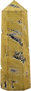SUNYIK Golden Titanium Coated Irrgular Rock Quartz Crystal Point Self Standing 6 Facet Single Point Figurine Sphere 2.9"-3.3"