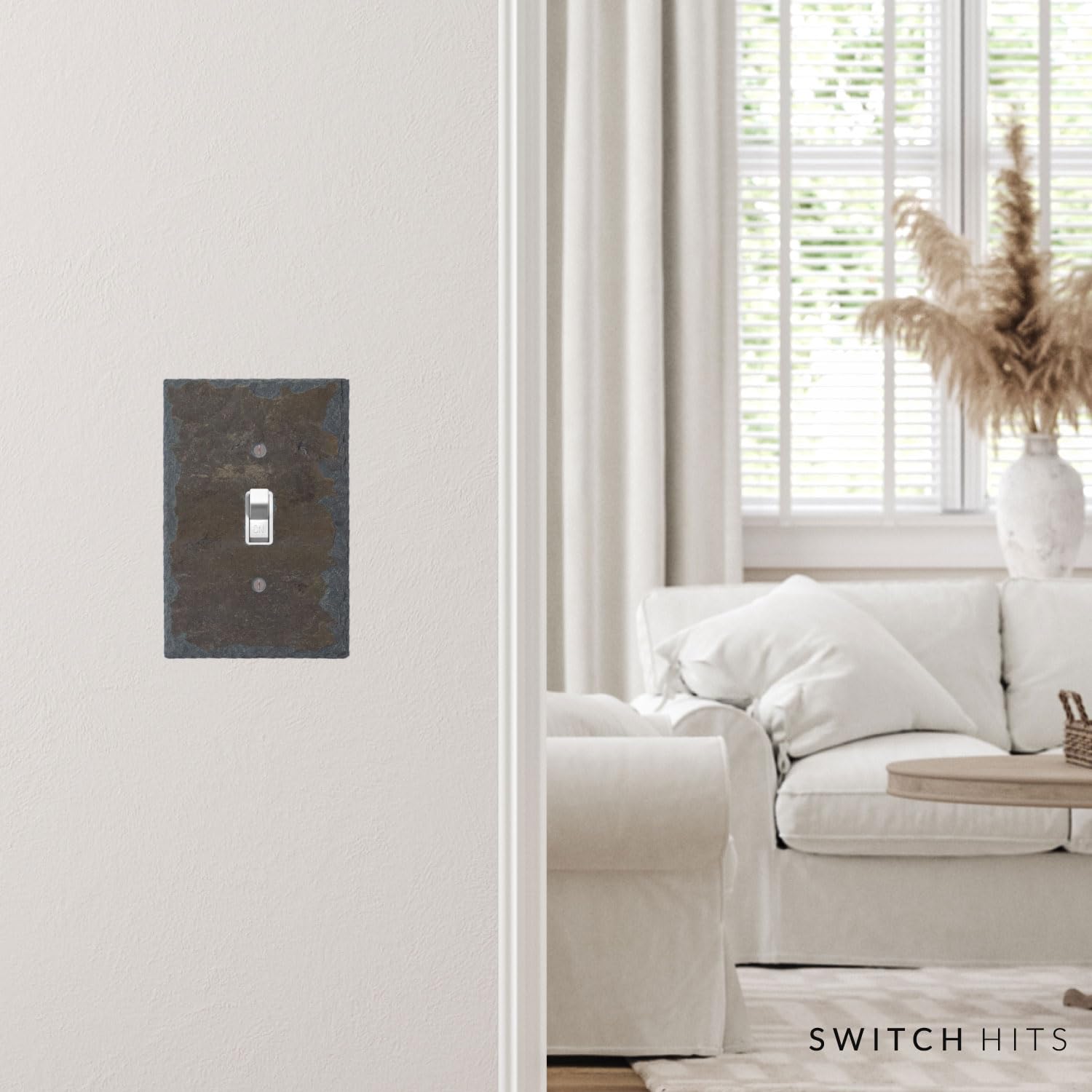 OVERSIZED 2 Gang Toggle Metal Light Switch Plate Cover - Two Gang Jumbo Wall Plate For Toggle Style Light Switches, Stainless Steel Painted Black - UL Listed, 5.5" X 5.5" - Made