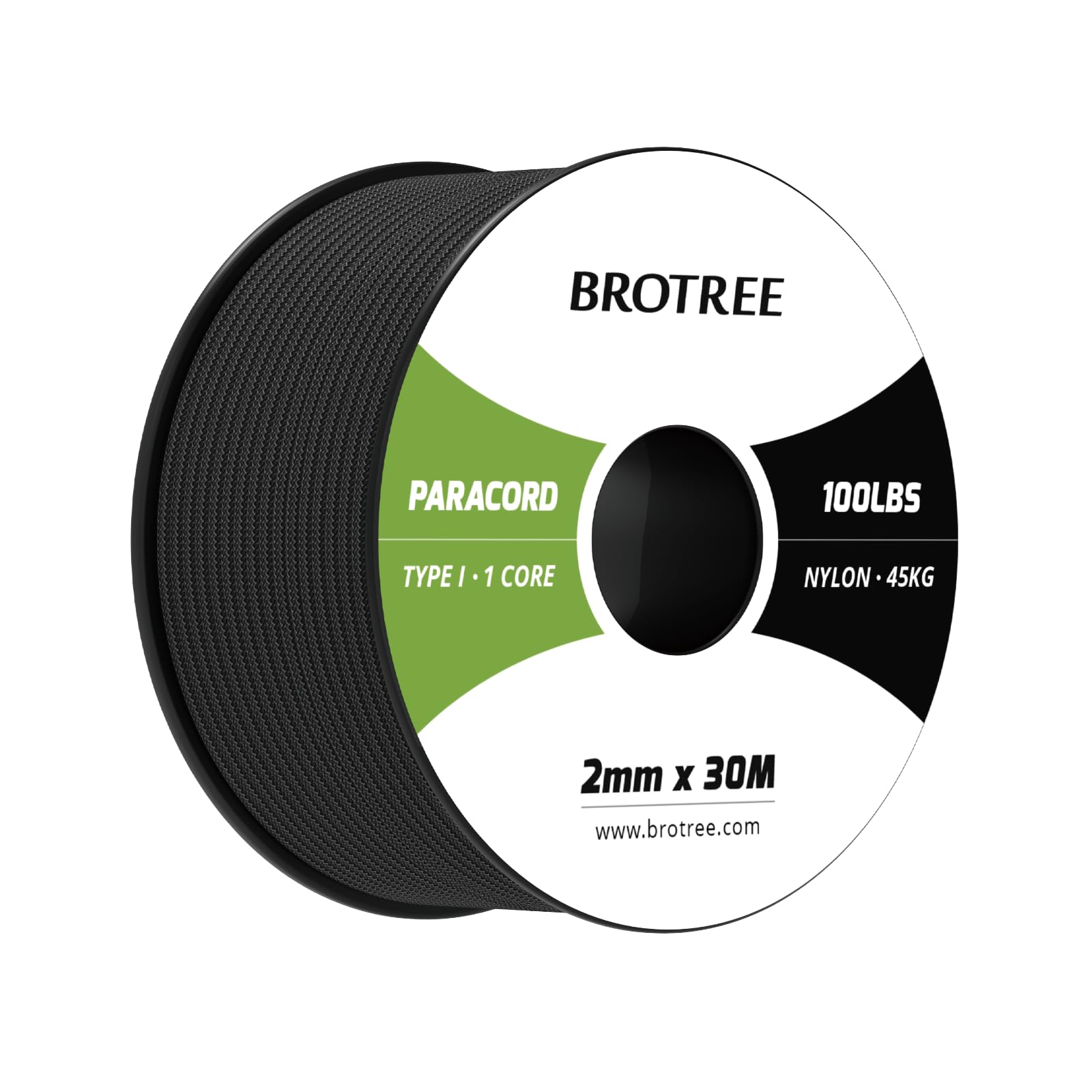 Brotree Paracord 2mm 30M Cuerda Nylon 1 Hebra Cuerda Paracaídas Tipo I 45 kg Carga de Rotura Negro
