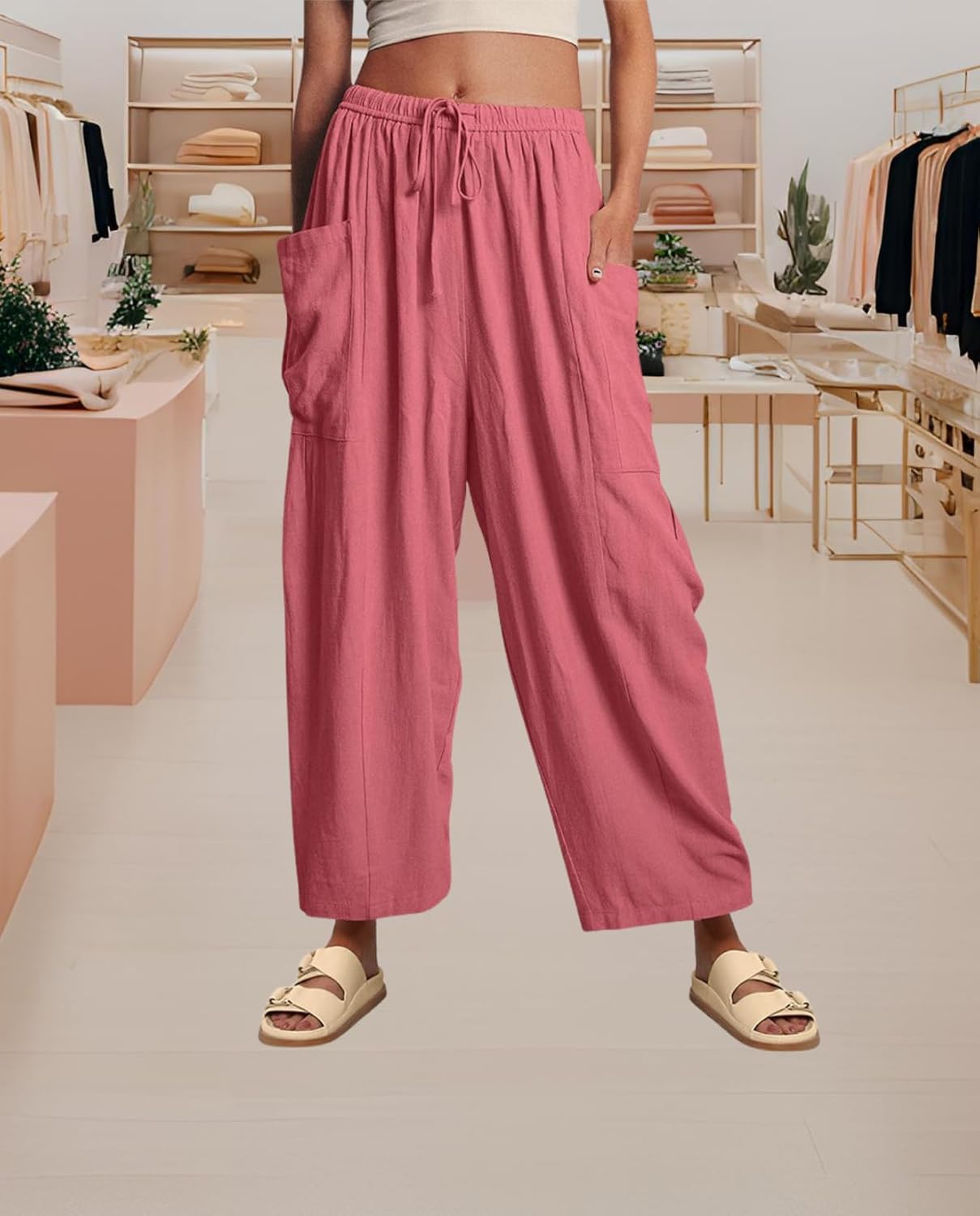 LIZALIG Women's Summer Wide Leg Pants Casual Soft Loose Fit Beach Vacation Pants with Pockets for Daily Wear - Image 5