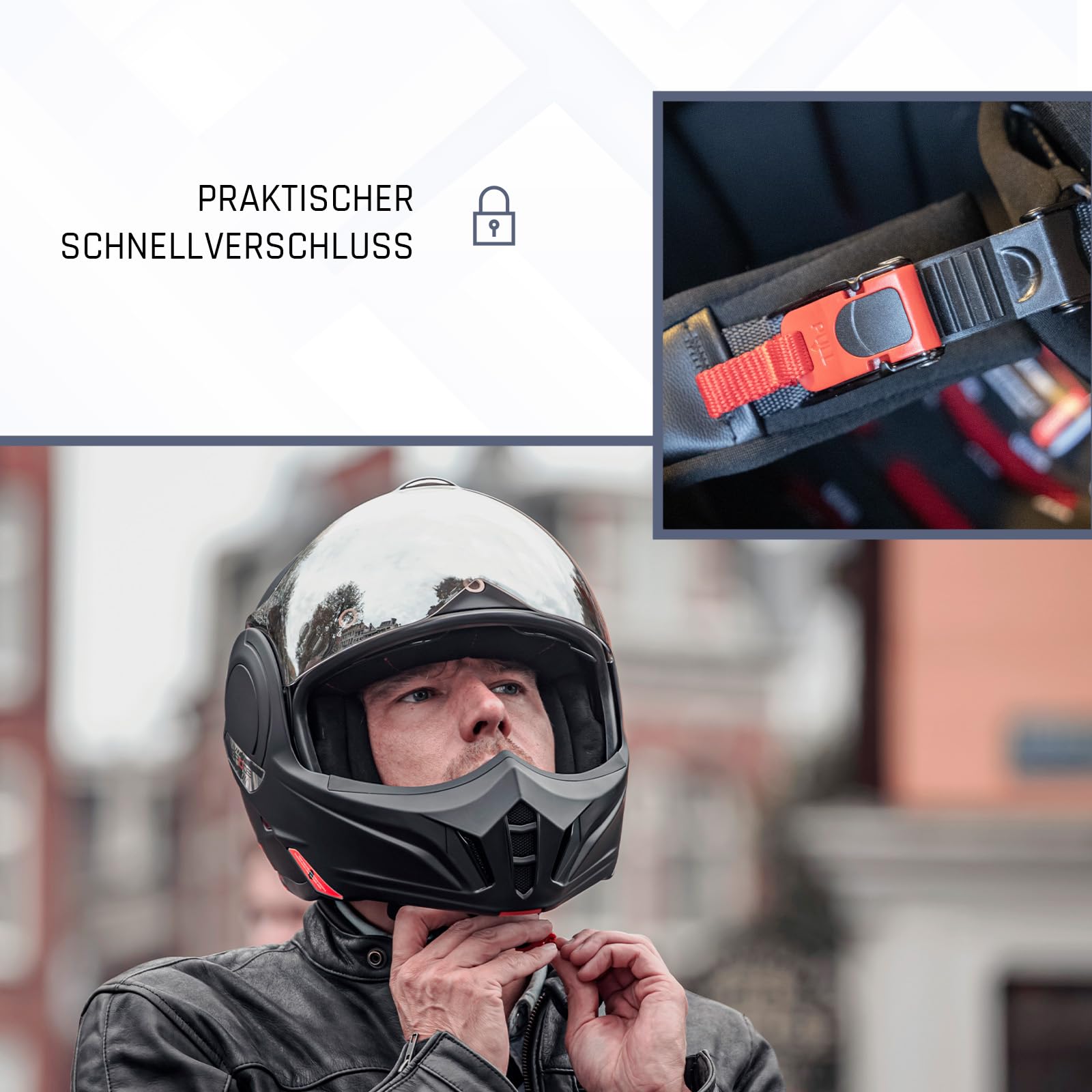 BEON Stratos Motorradhelm - Systemhelm Klapphelme mit Visier und Sonnenblende - Rollerhelm Sonnenblende - Motorrad Helm Damen & Herren - Integralhelm 180° Klappbar - Anti-Kratz-Visier - L