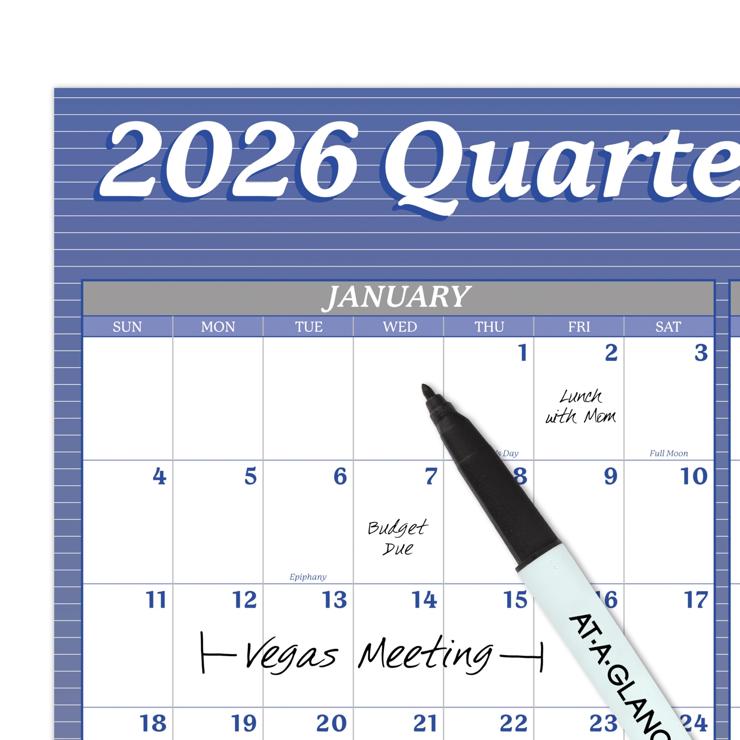 AT-A-GLANCE Calendario 2026 cancellabile, agenda da parete cancellabile a secco, 91,4 x 61 cm, grande, verticale, orizzontale, reversibile, blu (A1102-26)
