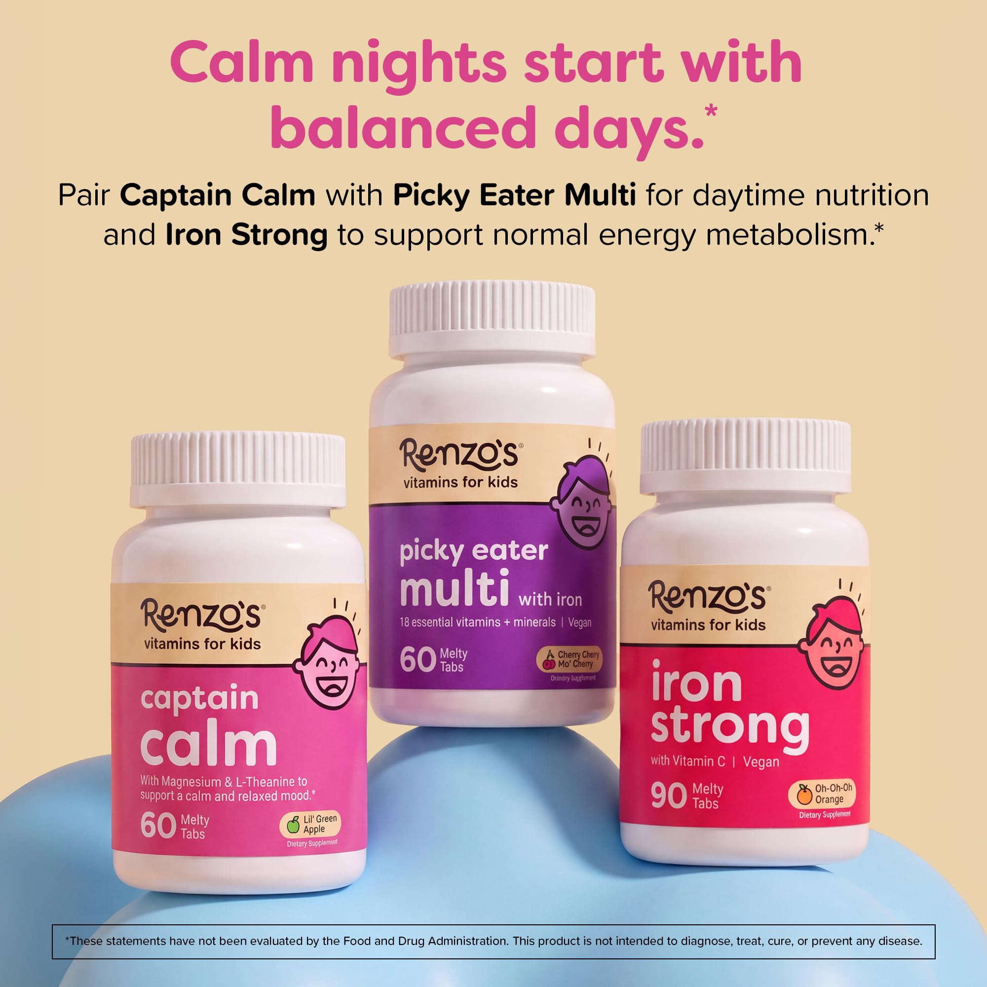 Renzo's Captain Calm Kids Magnesium Supplement with L-Theanine, Dissolvable Kids Vitamins for Relaxation and Mood Support, Sugar-Free Melty Tabs, Green Apple Flavor, 60-Count (1-2 Month Supply) — Amazon image 8