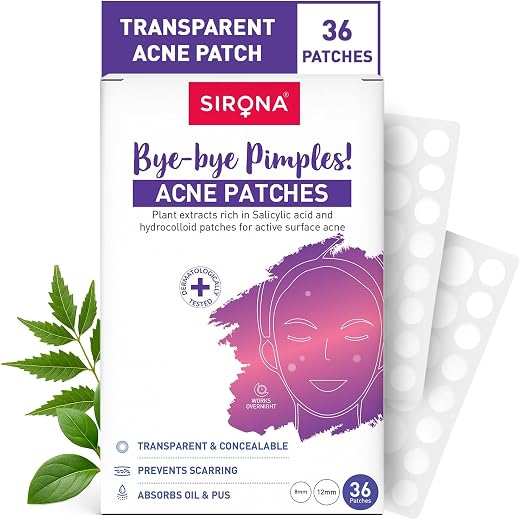 Sirona Anti Acne Pimple Patches for Face – 36 Dots (Pack of 1) | Invisible Facial Stickers Cover with Hydrocolloid Waterpr...