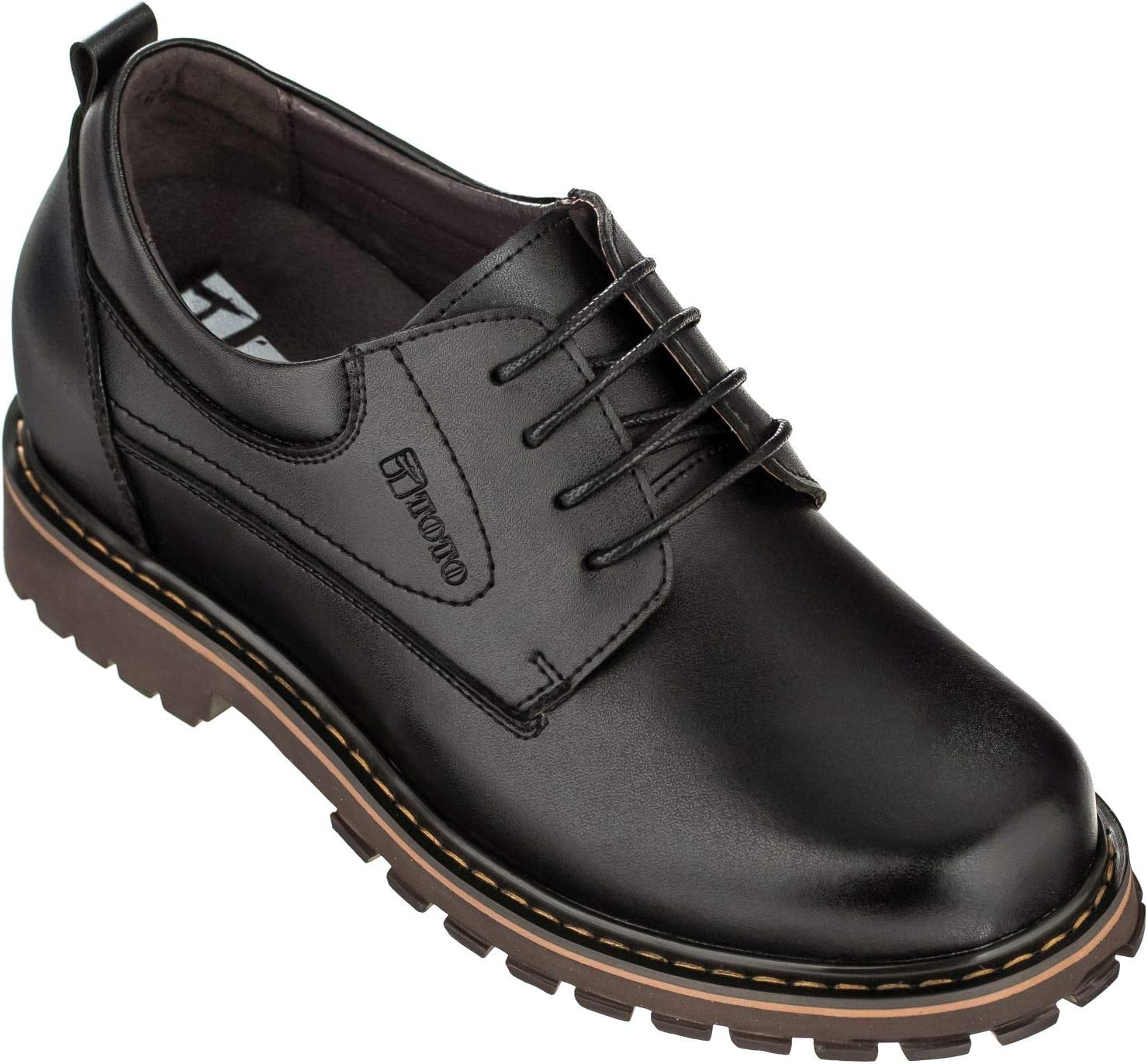 TOTOF70289-3 Inches Taller - Height Increasing Elevator Shoes (Black Lace-up Round-Toe)