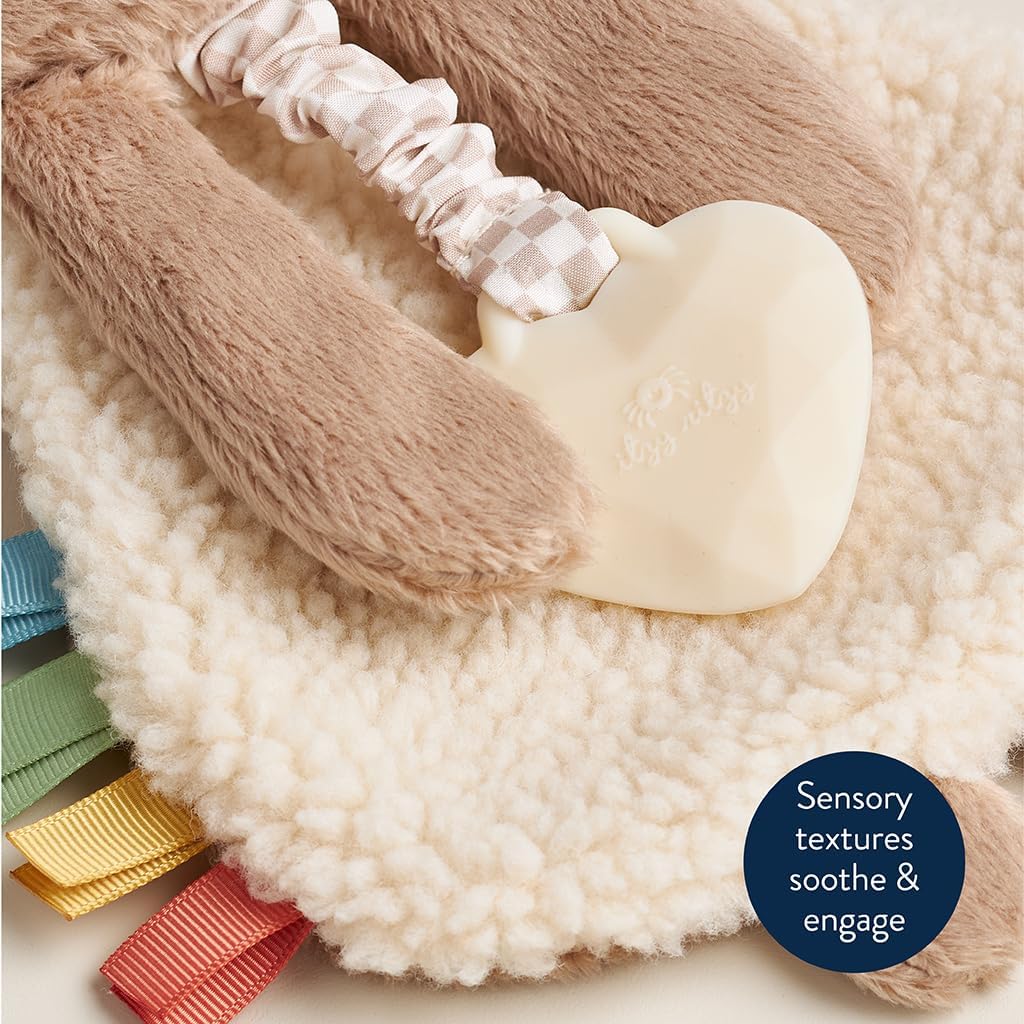Itzy Ritzy - Itzy Lovey Including Teether - Baby Lovey with Teether, Textured Ribbons & Dangle Arms - Features Crinkle Sound, Sherpa Fabric and Minky Plush (Bear) image 5 of 8 B0D7V2HRWS