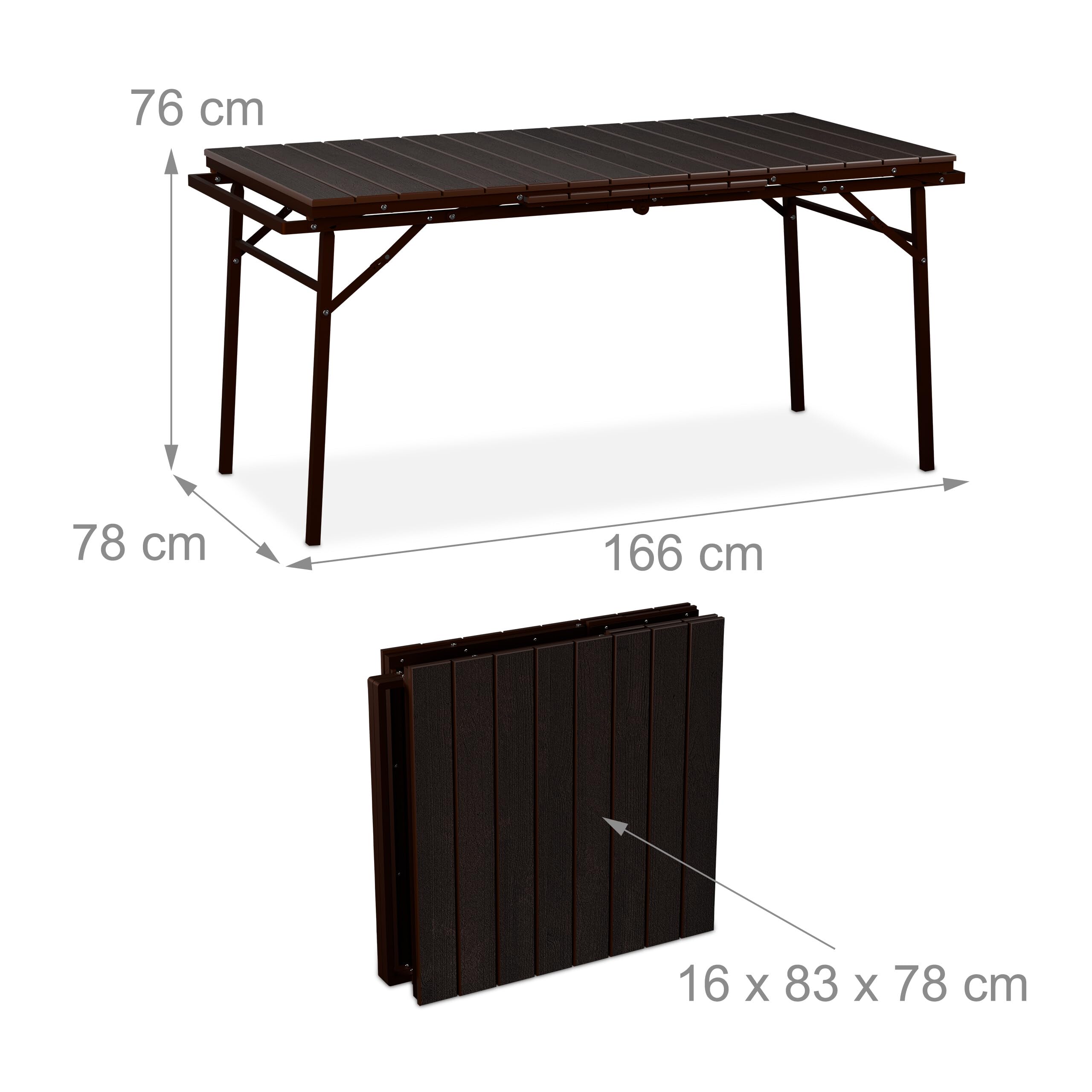 Relaxdays Tavolo Pieghevole da Giardino Allungabile 166-215 cm Plastica Acciaio 8 Persone Marrone