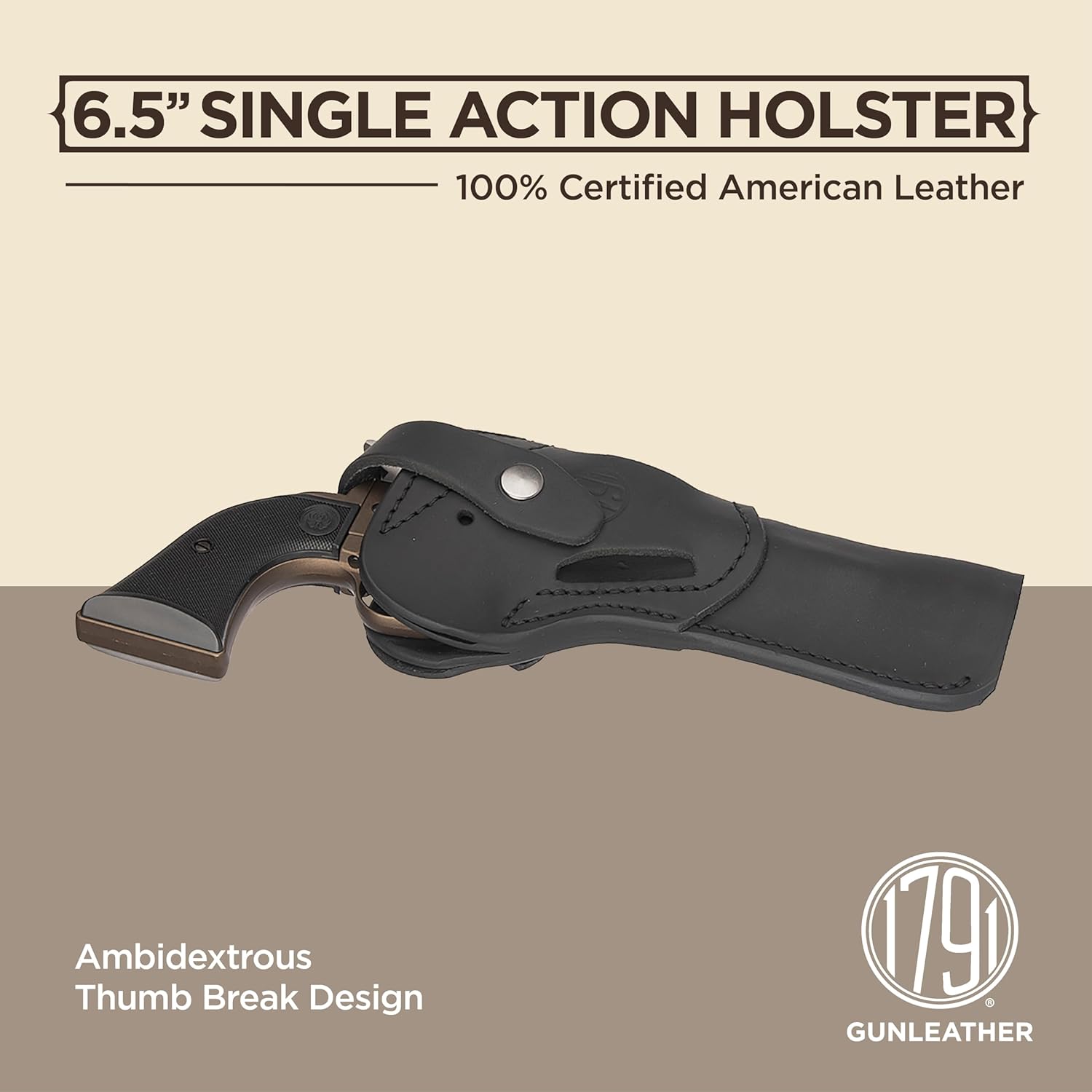 1791 GUNLEATHER Single Six Holster - Ambidextrous Leather 22 Revolver Holster, Fits Heritage Rough Rider, Ruger Wrangler, Colt New Frontier and Similar Six Gun Pistols (6.5)