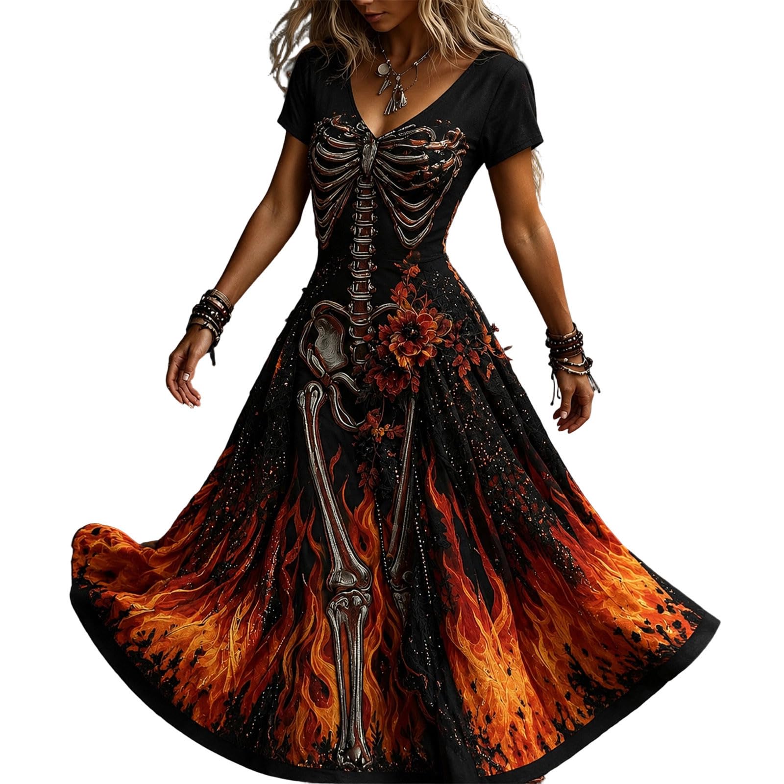 Halloween Costumes for Women UK, Ladies Gothic Skeleton Spider Web Dresses