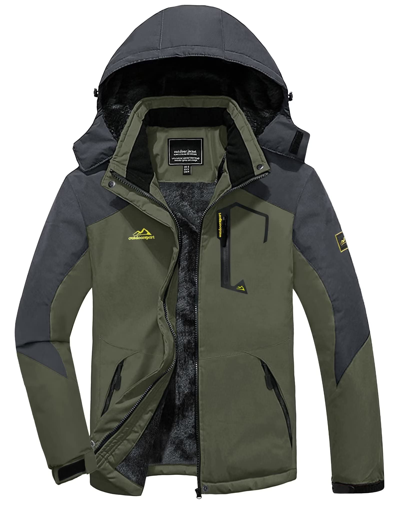 KEFITEVDMen's Waterproof Ski Snow Jacket Snowboarding Jackets Windproof Fleece Warm Heavy Hooded Coat Mountain Rain Jacket