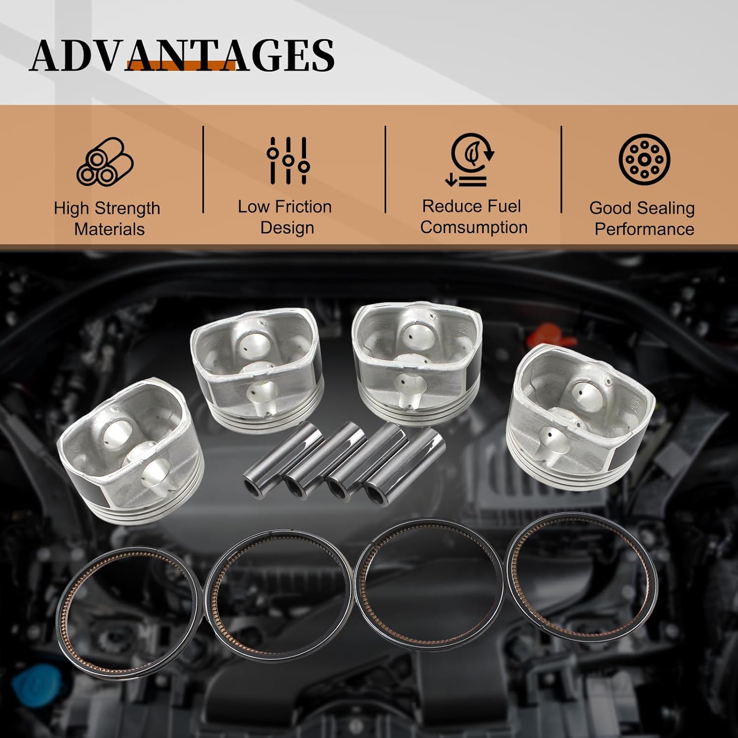 23410-2G000 4Pcs Piston Ring Kit Compatible with Sonata ix35 STD G4KD 2010-2013 Kia Forte Forte 5 Forte Koup Tucson 2.0L 2010-2013 Replace OE 2304025200