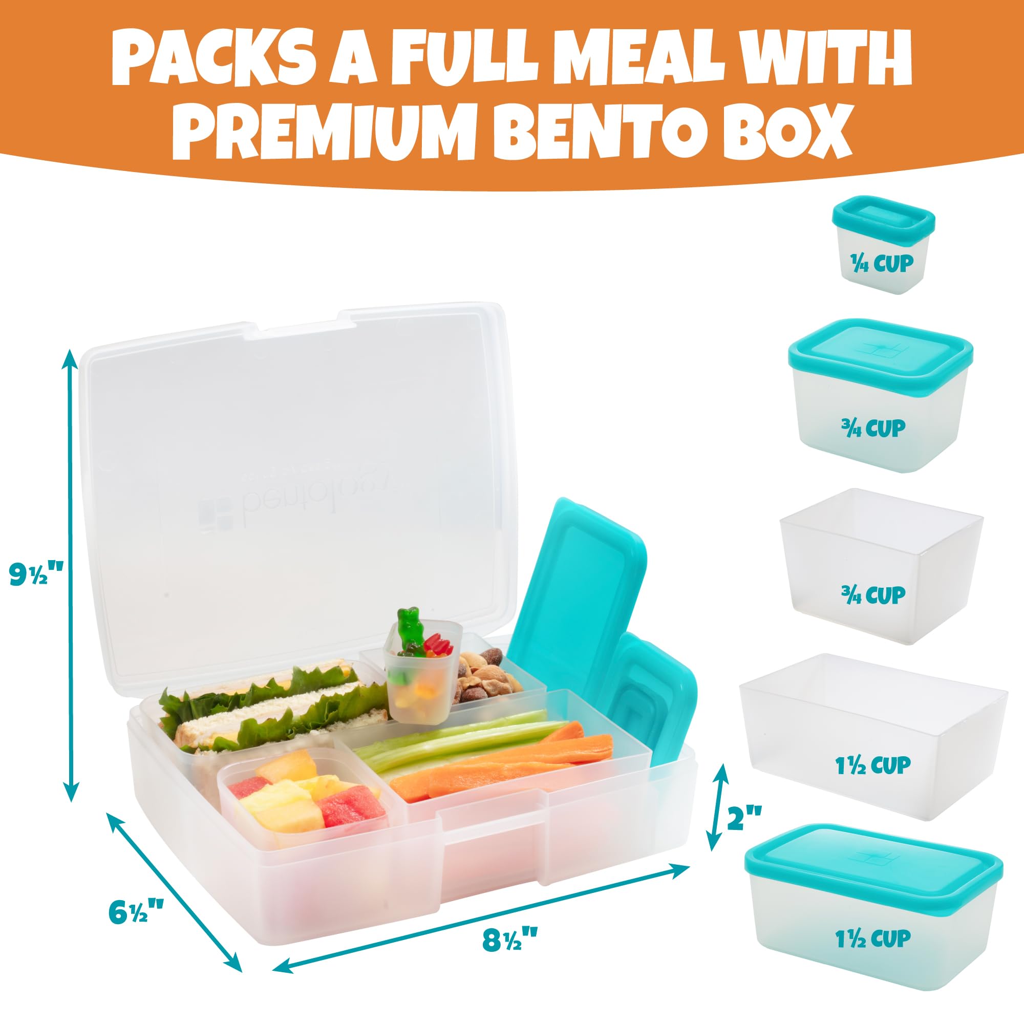 Bentology Bento Lunch Box Set w 5 Removable Nesting Containers- Adaptable Inner Compartment Portion Sizes- Meal Prep Snack Holders for Back to School, Leakproof Durable & BPA Free- Dishwasher Safe