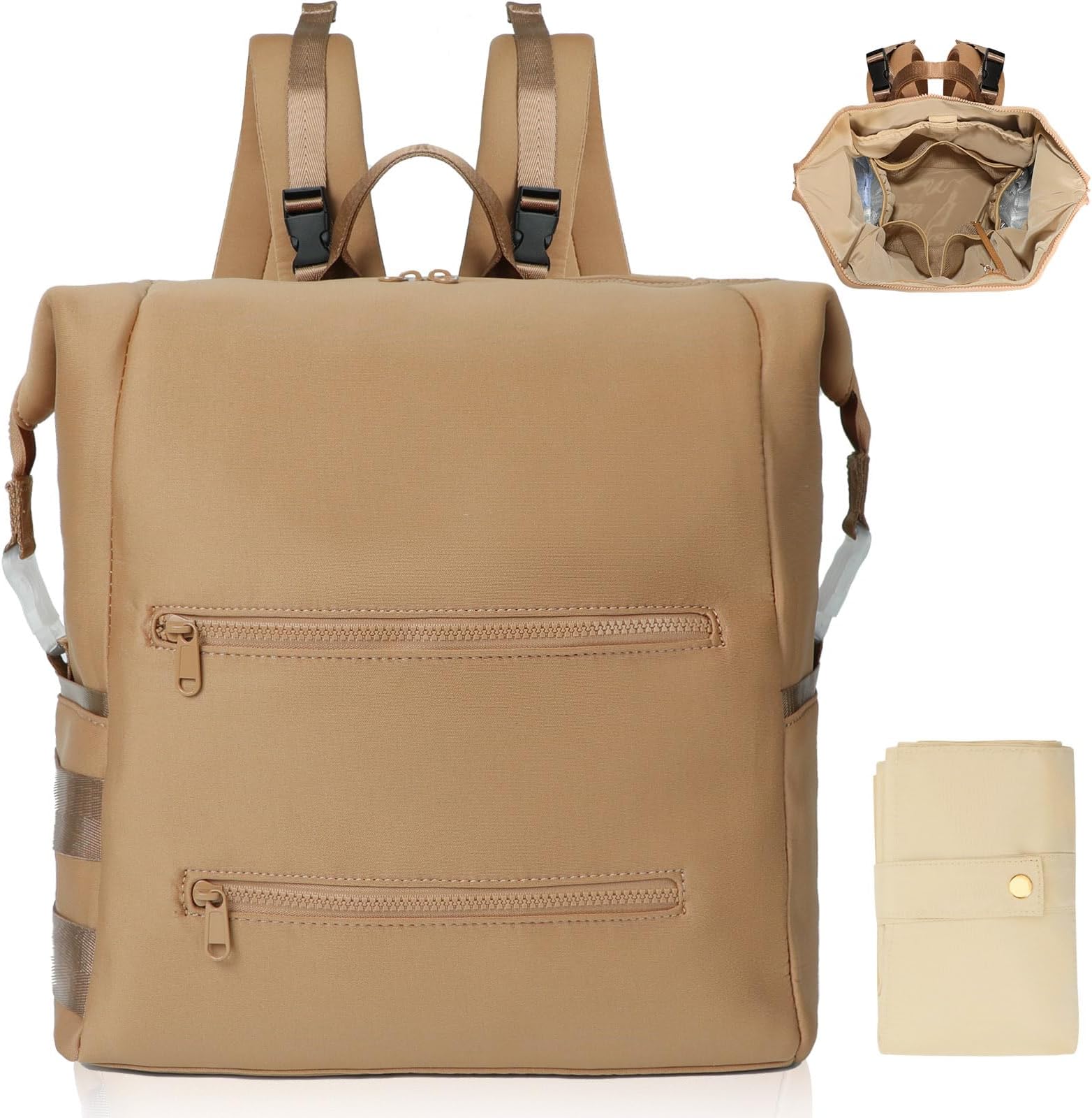 Omanmoli Diaper Bag Backpack,Large Neoprene Baby Bag for Boys Girls with 15 Diaper Bag Organizer,2 Insulated Pockets,Changing Pad,Stroller Straps,Brown