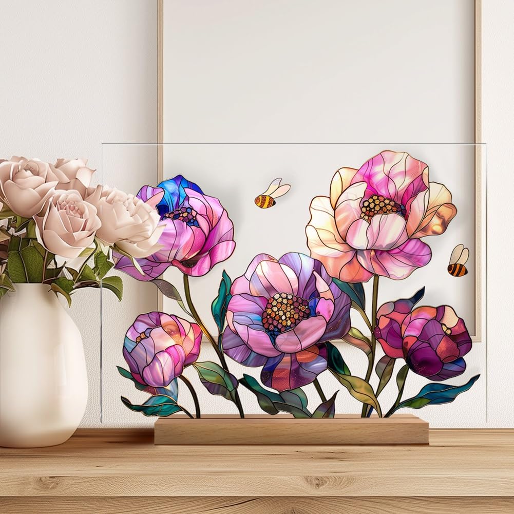 Adfltfc N Acrylic Desktop Decor Sig, Acrylic Clear Desk Decorative Sig With Wood Stand, Home Decor Farmhouse Acrylic Sig,Positive Plaque Decor For Home Office Workplace Bookshelf Decorations(N)