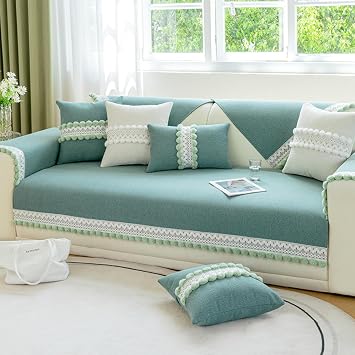 Luxury Sofa Covers 1 2 3 4 Seater Chenille Non-Slip Sofa Slipcovers For Leather/Wooden/Fabric Sofa L/U Shaped Corner Couch Cover Balcony Anti-Scratch Blanket For Cat DogPillowcase30X50cm,Blue
