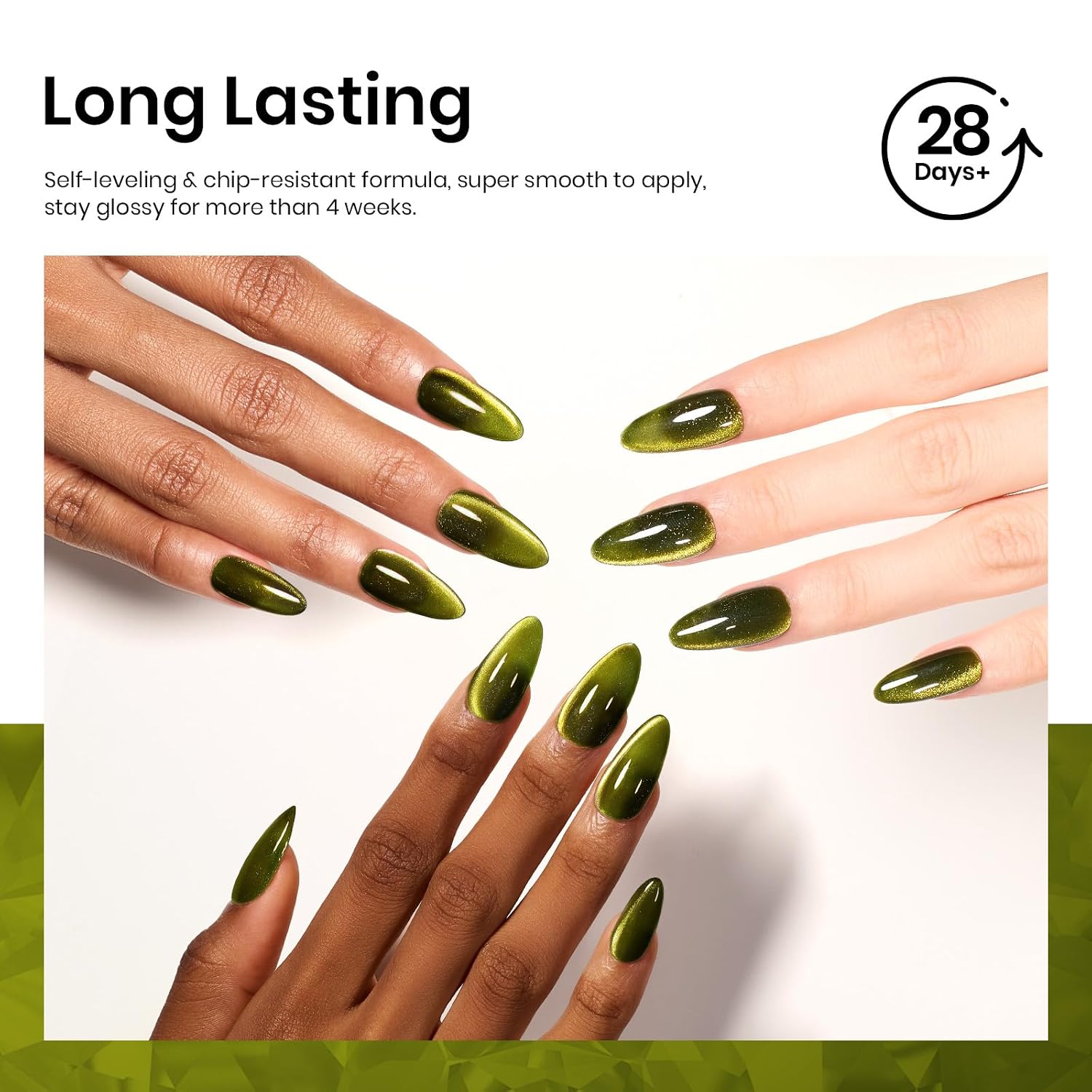 Beetles Green Cat Eye Gel Nail Polish - 15ML Olive Green Cat Eye Glitter Magnetic Gel Polish Soak Off Uv Nail Art Manicure Christmas Winter Gifts for Women
