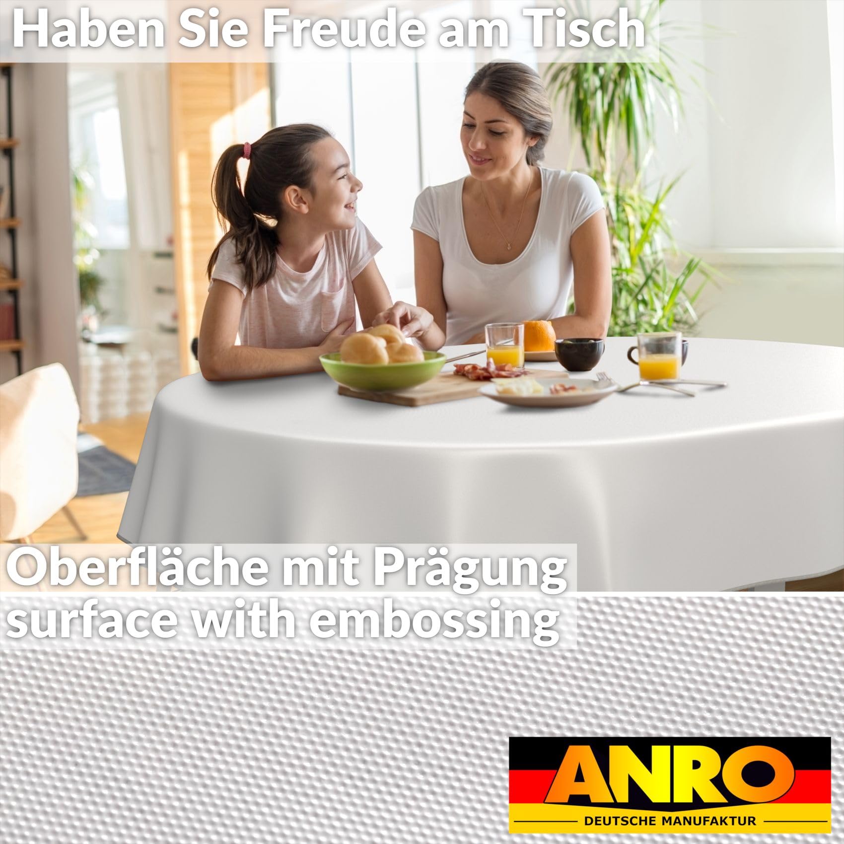 ANRO Oilcloth Tablecloth, Washable, Oilcloth, Garden Tablecloth, Outdoor, Indoor, Oval, 200 x 140 cm with Hem, White - Image 3