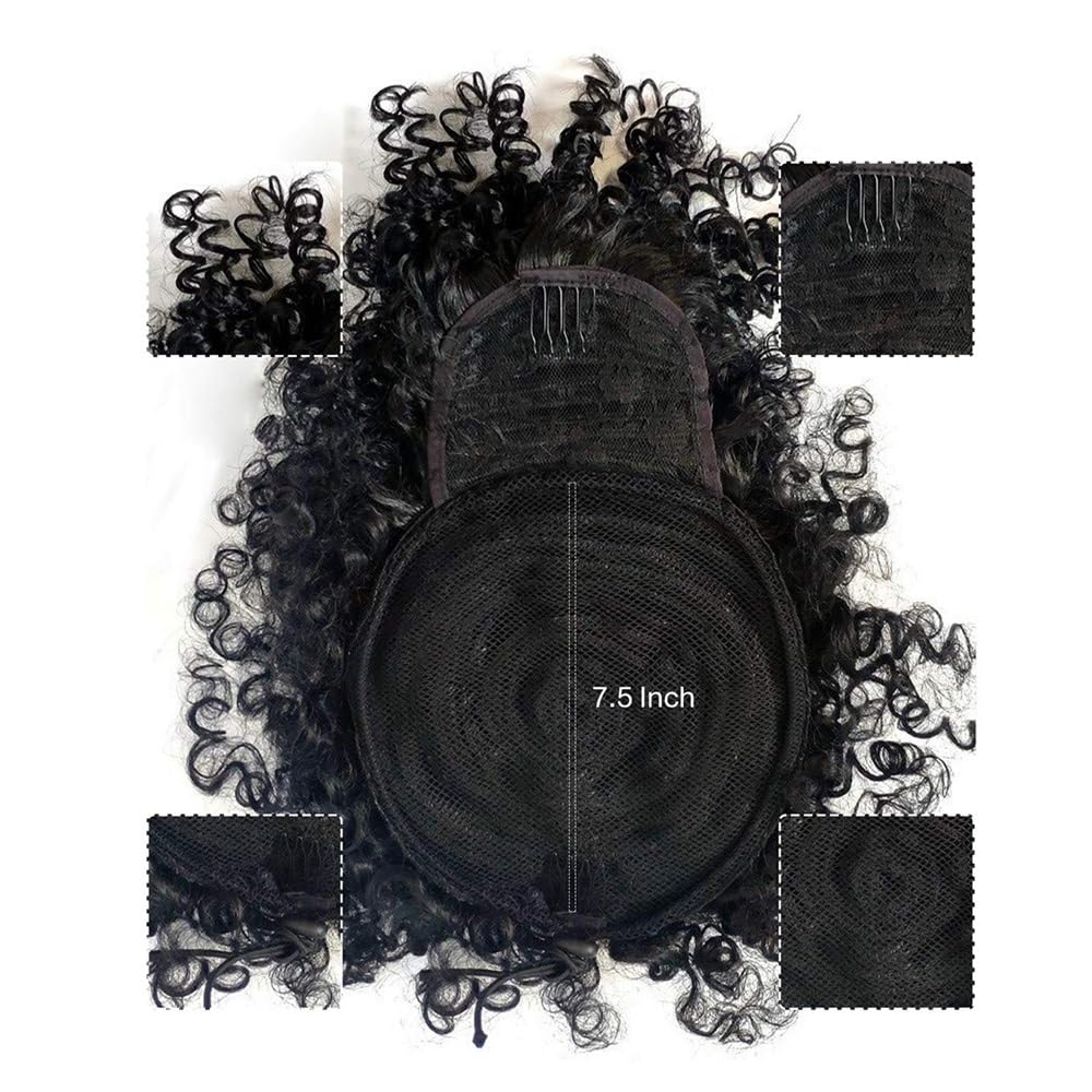 Fałszywa bułka Afro Puff Drawstring Ponytail z grzywką Kinky Curly Hair Bun Hairpiece Pineapple Updo dla czarnoskórych kobiet Kobiety(1B)