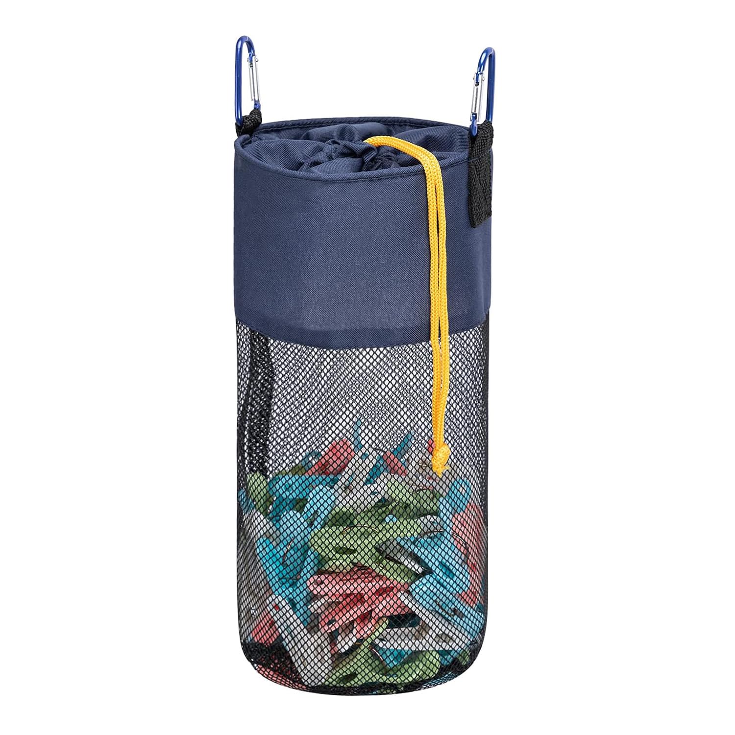 GNEGNI LIFE Pegs Bag, Mesh Large-Capacity Clothes Pegs Bag with Hook Drawstring Hanging Clothespin Bag Portable Resistant Clothes Pegs Holder Bag for Storing Clothes Peg, Socks and Toys (Navy) — image 1