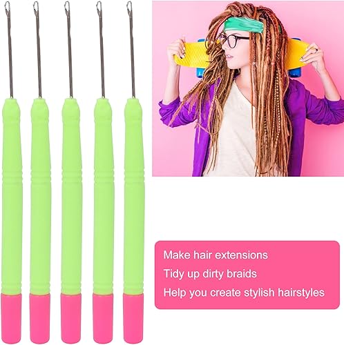 Miniatura 2 de 5 ganchos de plástico para extensiones de cabello, juego de ganchillo, herramienta de gancho para trenzar el cabello (verde #2)