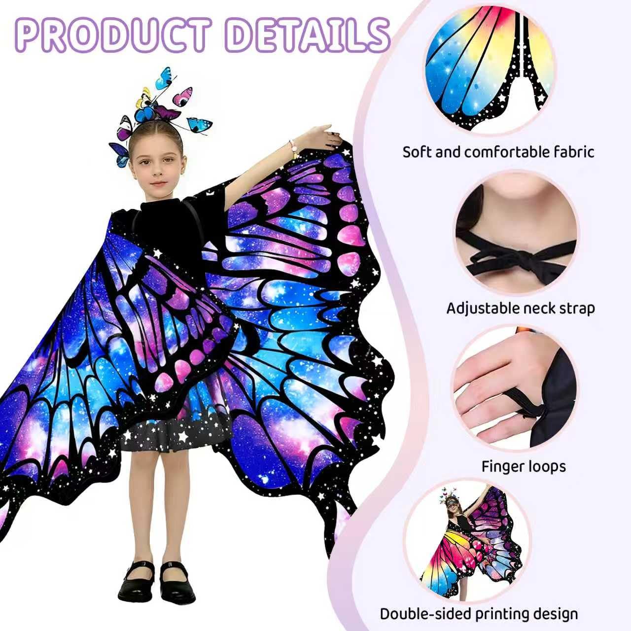 Schmetterling Kostüm Kinder Schmetterlingsflügel Kinder Schmetterlingskostüm Mädchen Faschingskostüme Schmetterling Flügel Umhang Mädchen mit Rock Haarreif für Karneval Fasching Cosplay