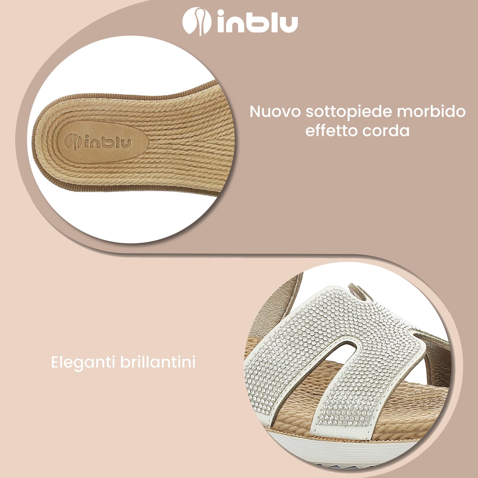 inblu Ciabatte Donna Con Brillantini, Plantare Effetto Corda, Dual Density Sandali a ciabattaDonna