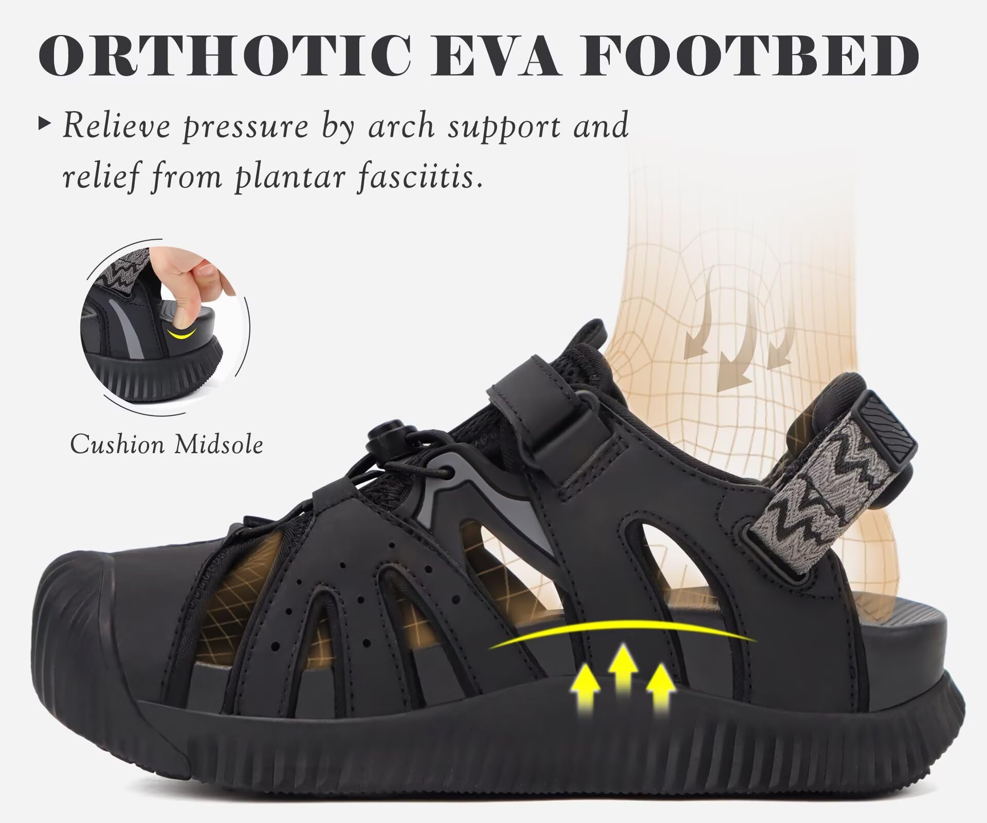 KuaiLu Sandali Chiusi Ortopedici Donna Con Supporto Arco Plantare, Ammortizzati Anti-Fascite Plantare, Sandali Da Trekking Spiaggia Impermeabili Stile Pescatore